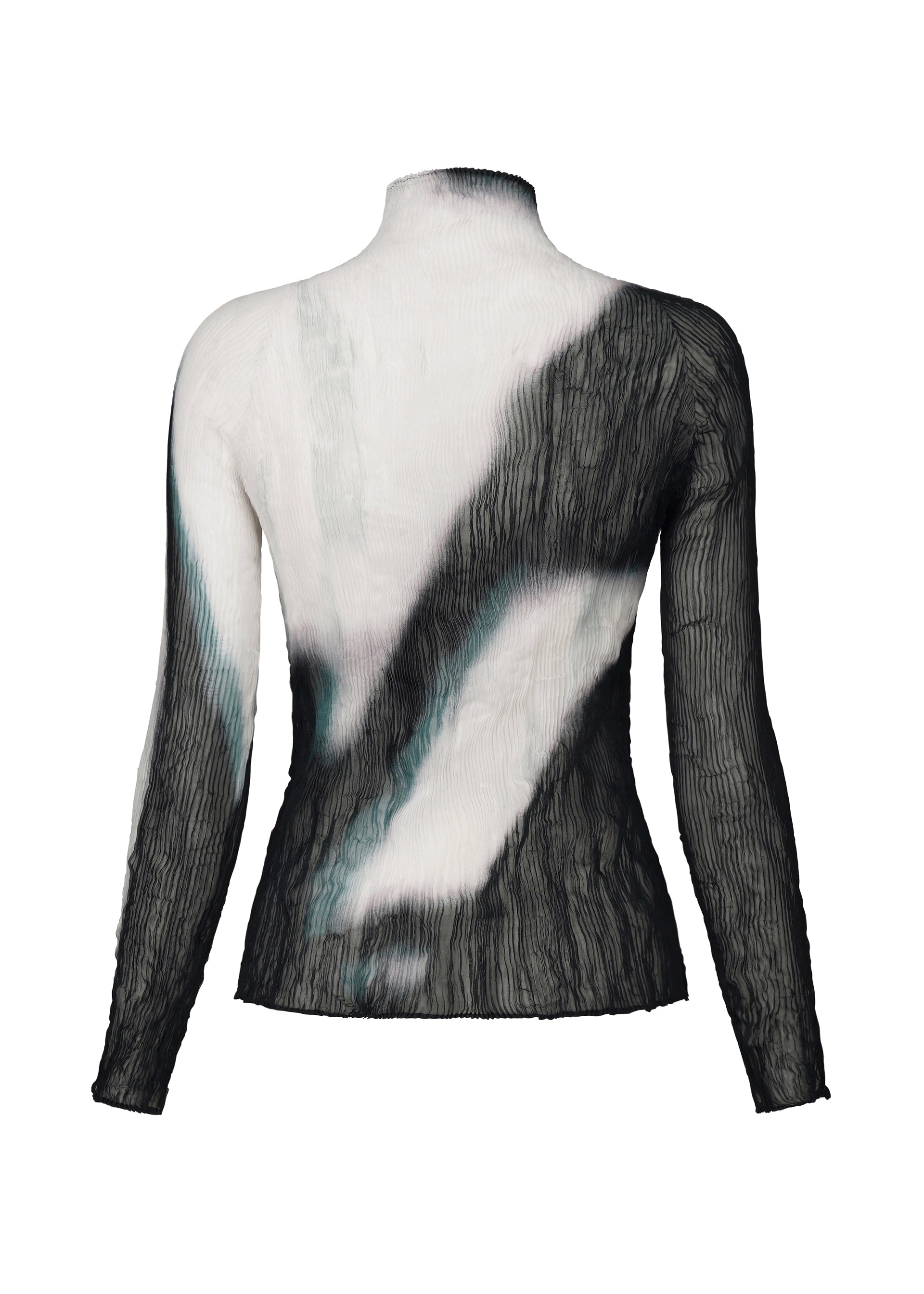 A detail shot of the ISSEY MIYAKE SHADOW STUDY CHIFFON TWIST shirt.