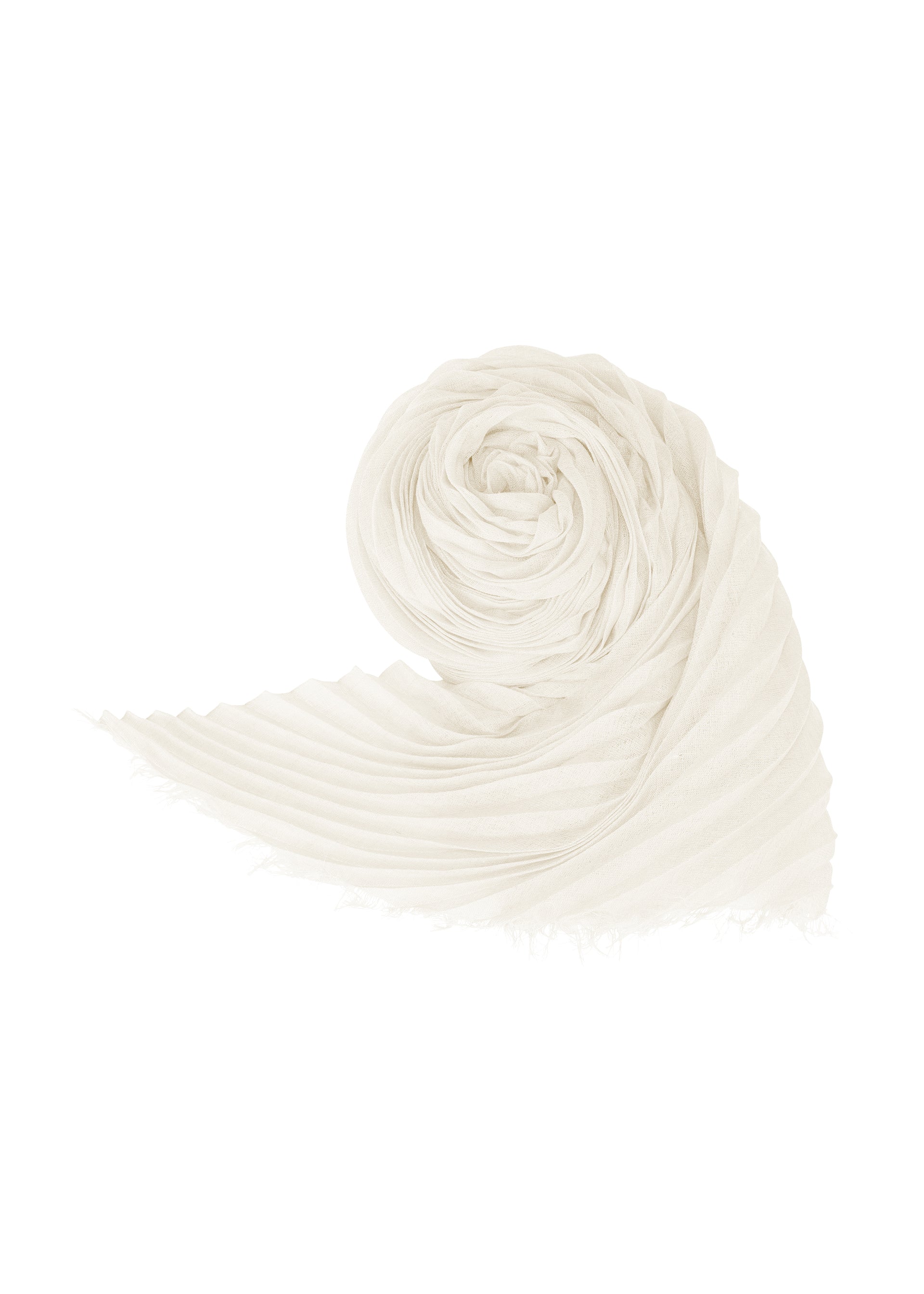 A product shot of the ISSEY MIYAKE SILK WOOL PLEATS STOLE stole in white.