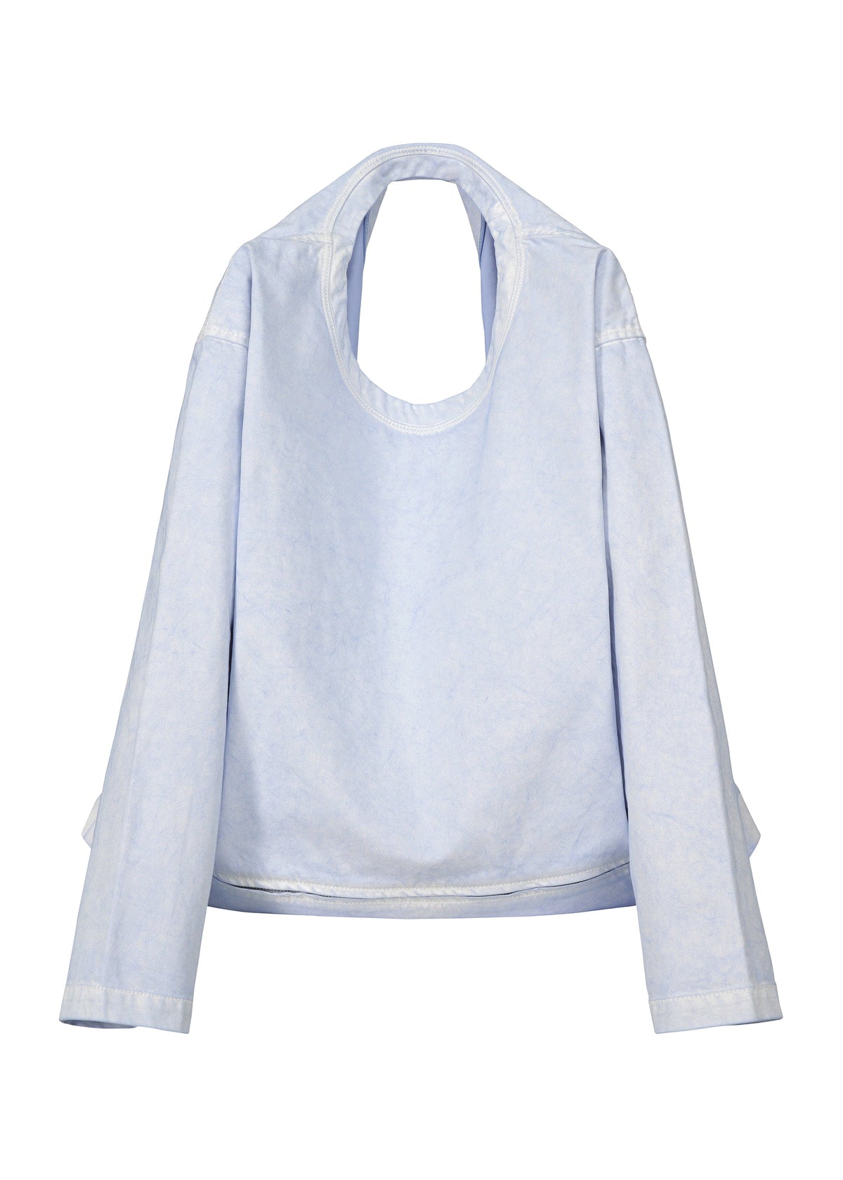 A product shot of the ISSEY MIYAKE SCULPTURAL (BAG) bag in light blue.