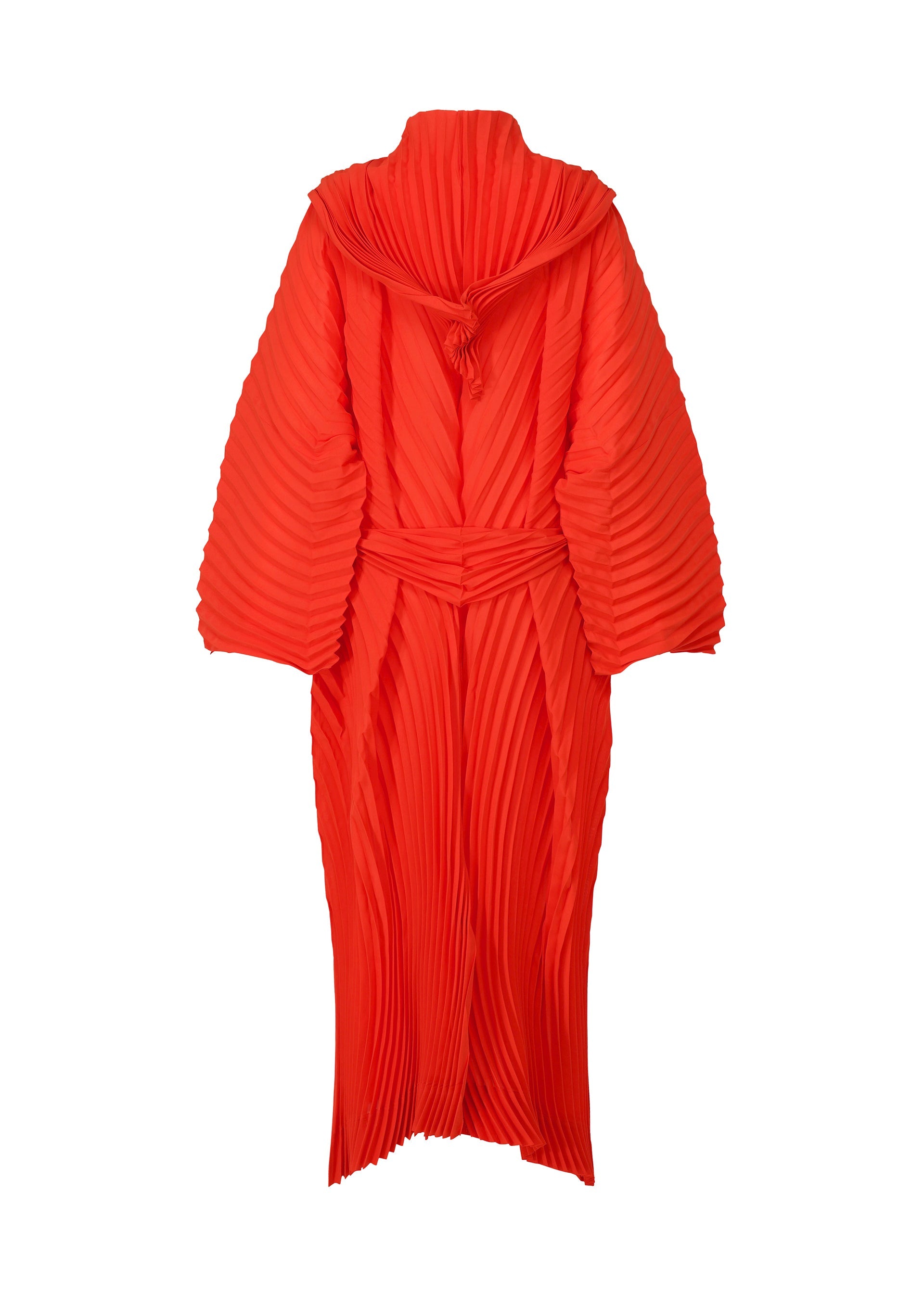 A detail shot of the ISSEY MIYAKE WAVE PLEATS coat.