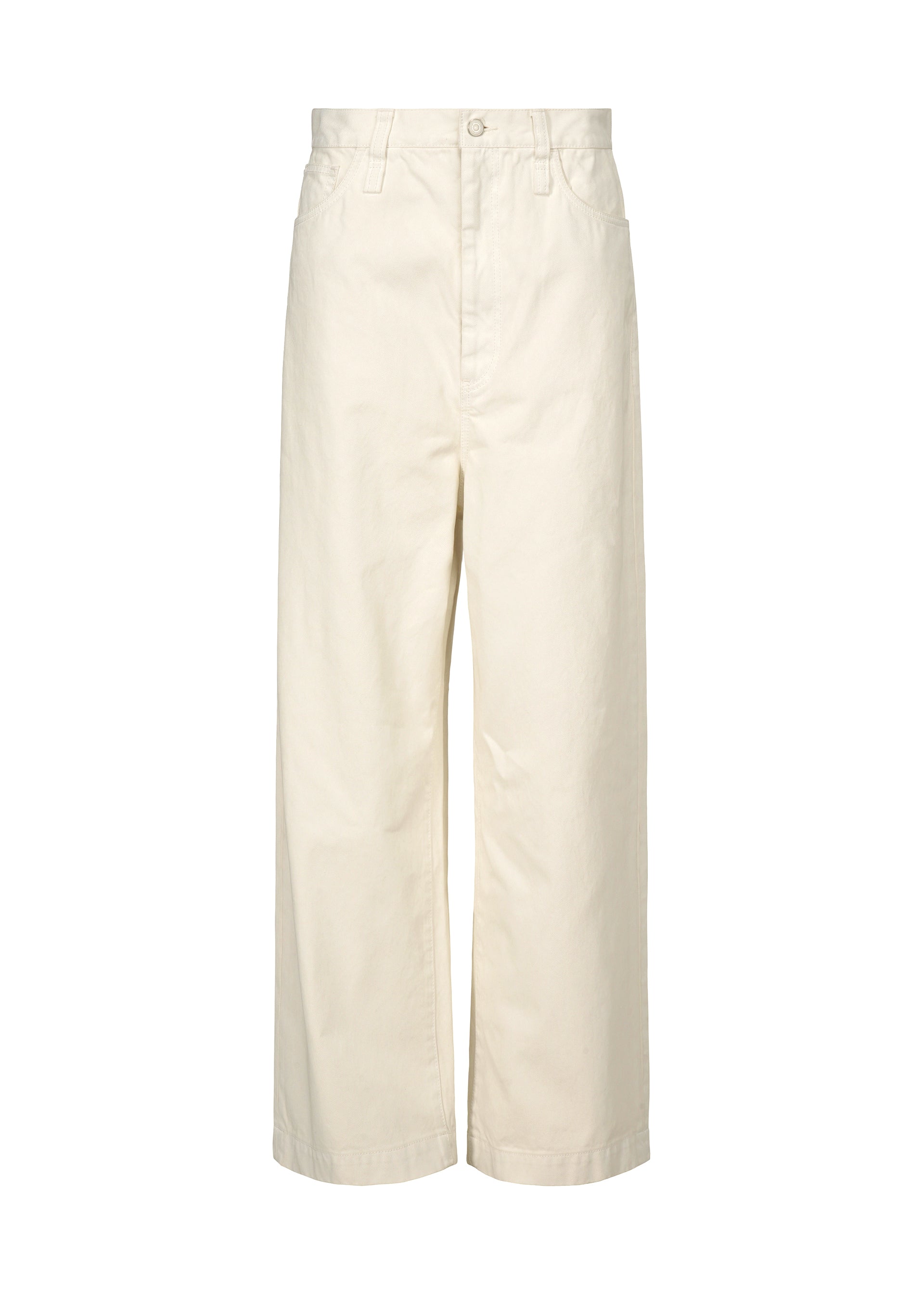 A product shot of the ISSEY MIYAKE SCULPTURAL trousers in white.