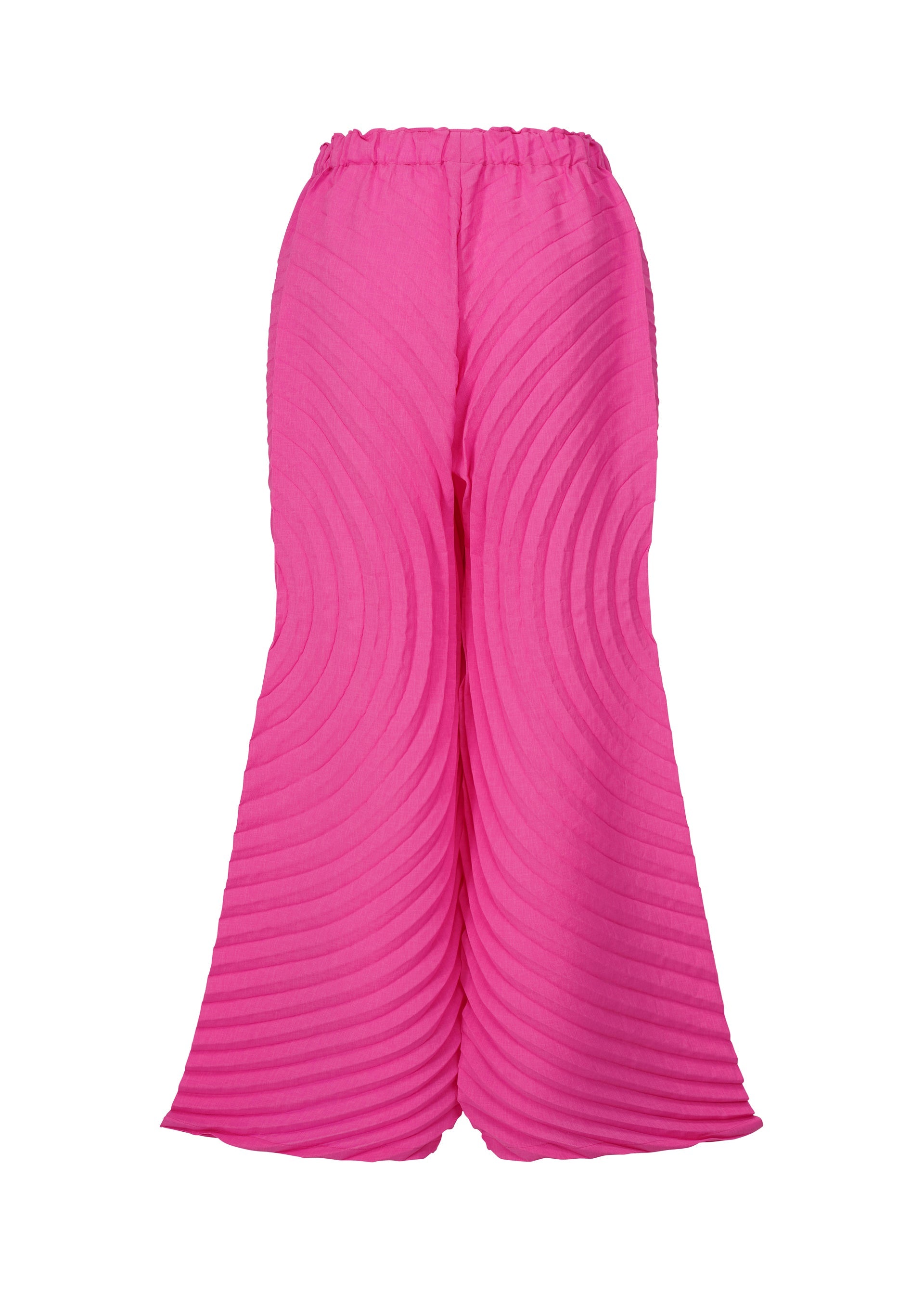 A detail shot of the ISSEY MIYAKE PAPER BAG PLEATS trousers.