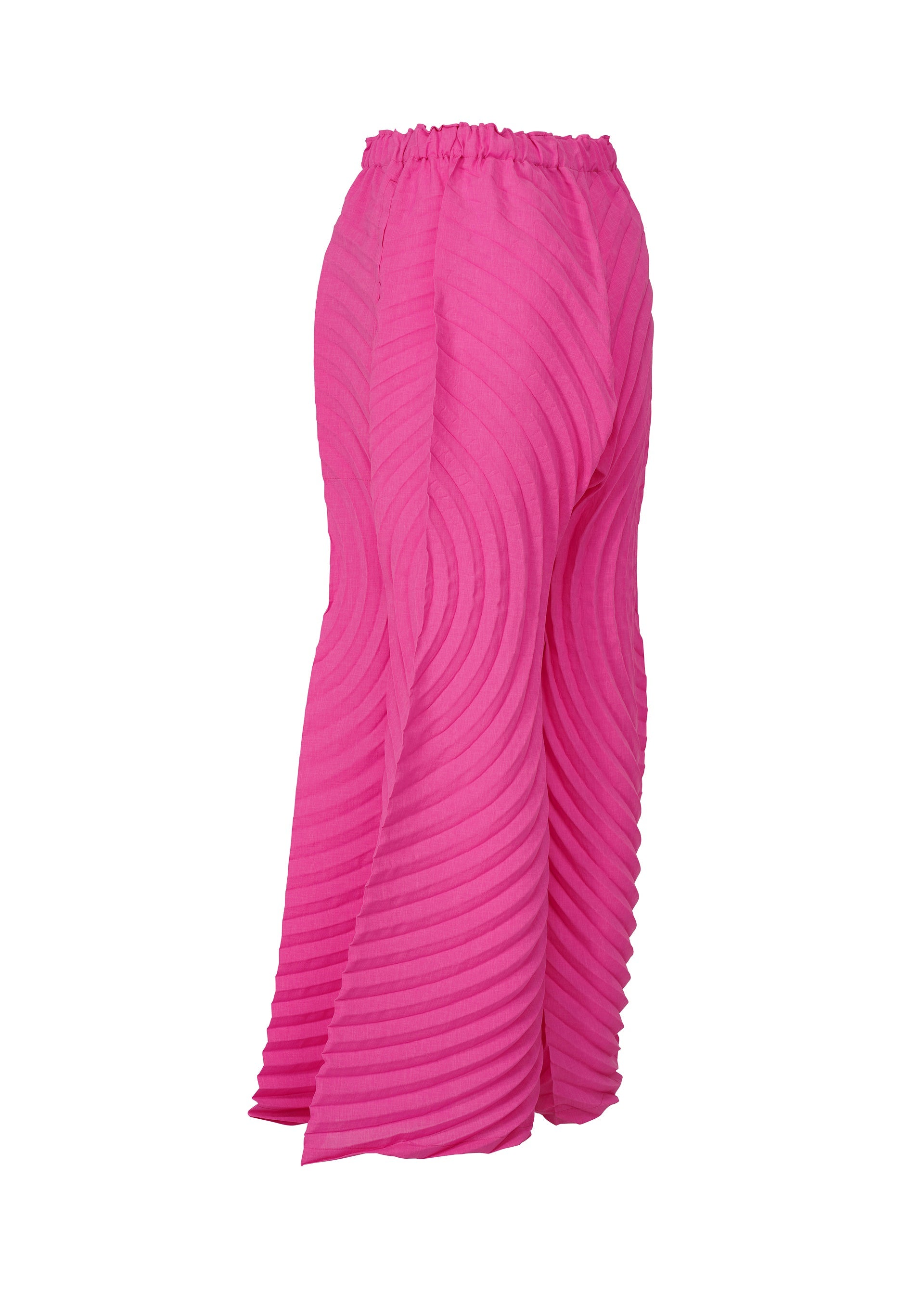 A detail shot of the ISSEY MIYAKE PAPER BAG PLEATS trousers.
