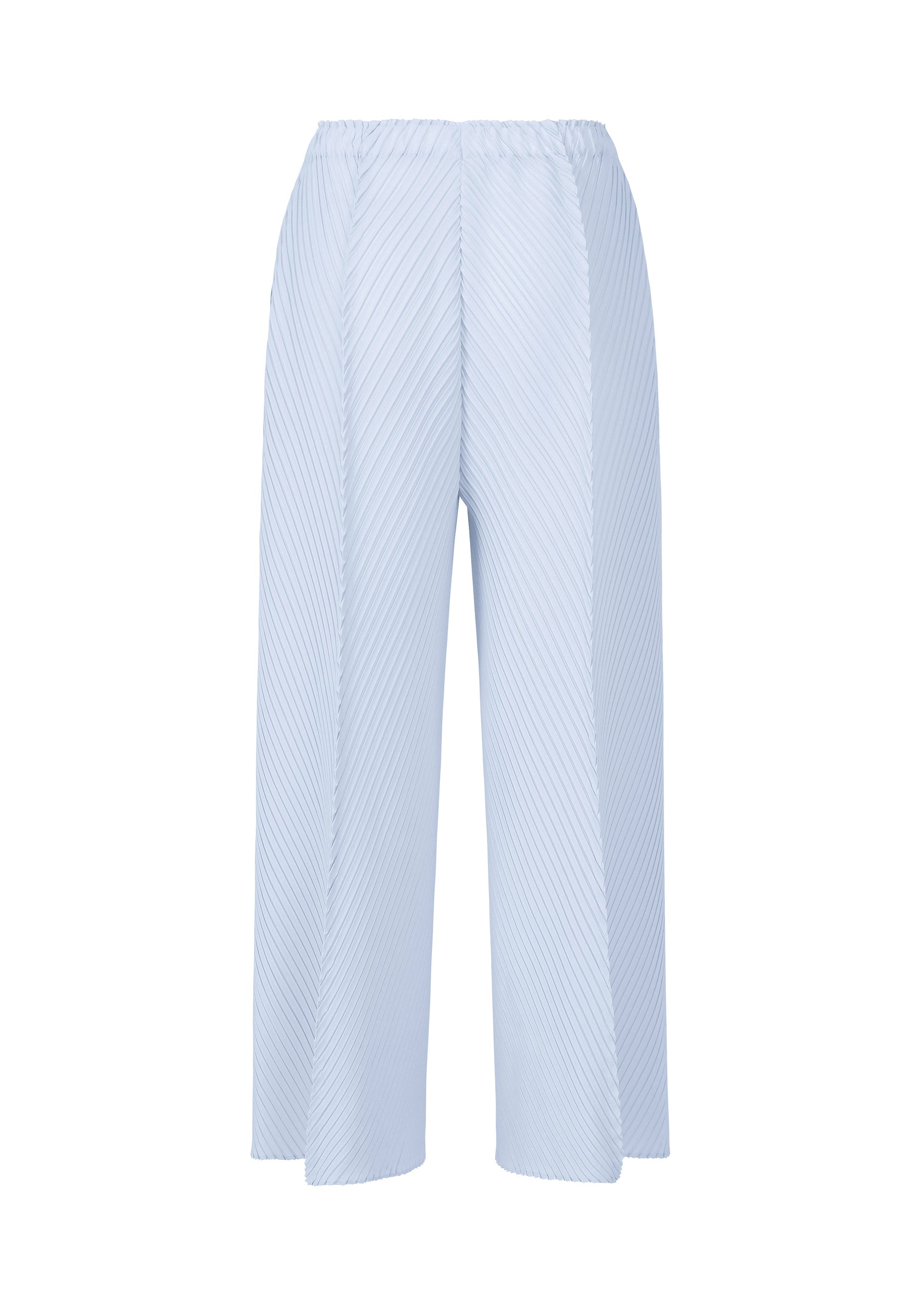 A detail shot of the ISSEY MIYAKE SOFT FOLD PLEATS trousers.