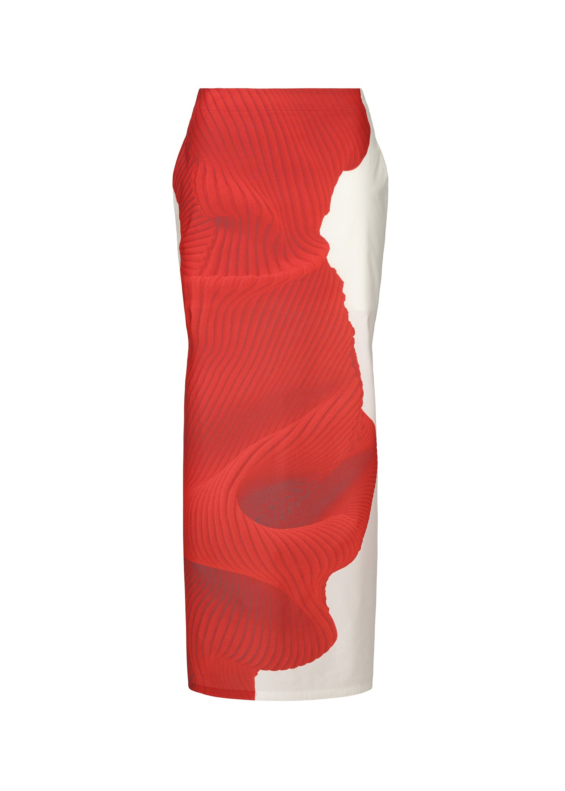 A product shot of the ISSEY MIYAKE KNIT (AS REPRESENTED) skirt in red.