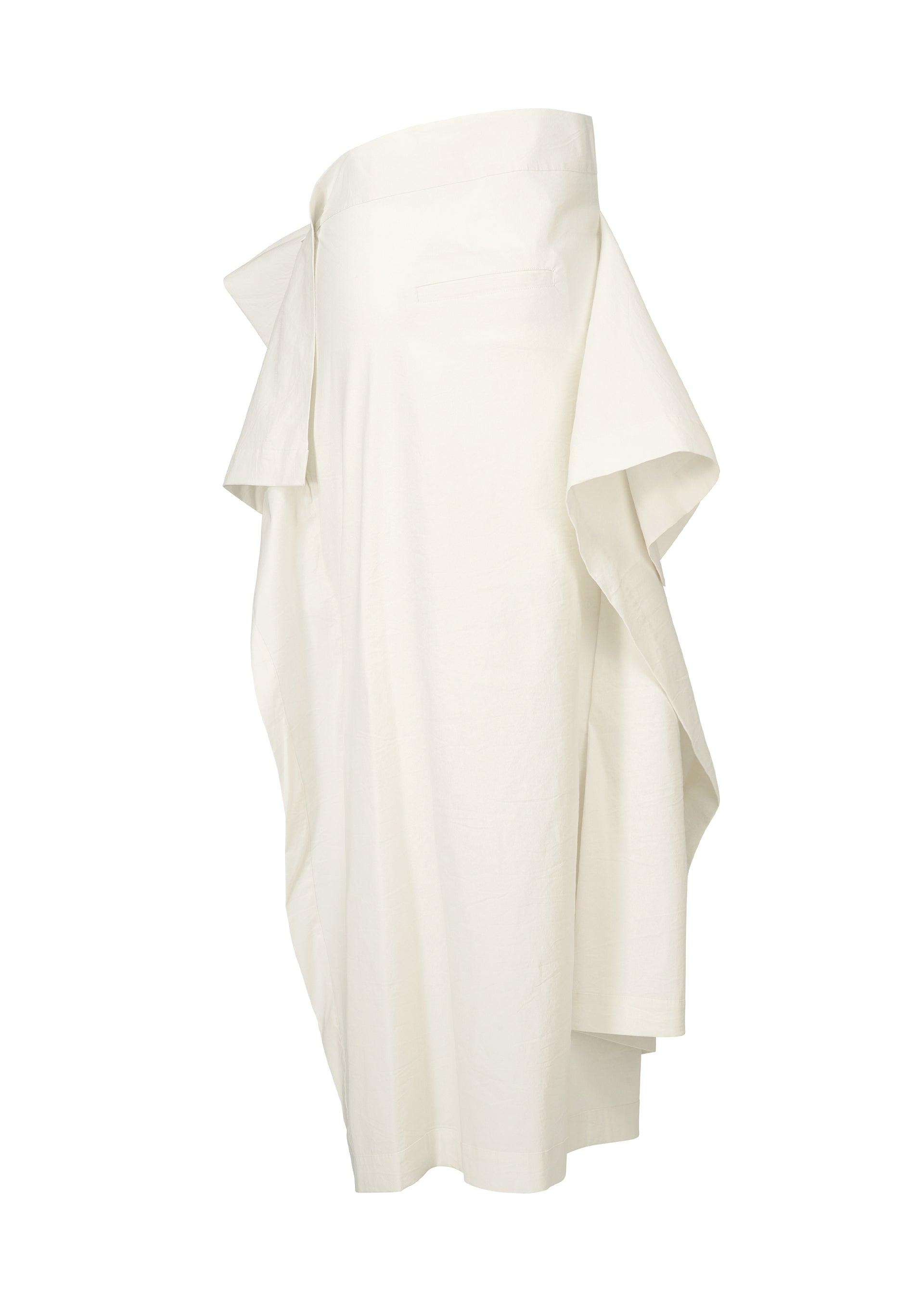 A detail shot of the ISSEY MIYAKE COLLAPSING SCULPTURE skirt.