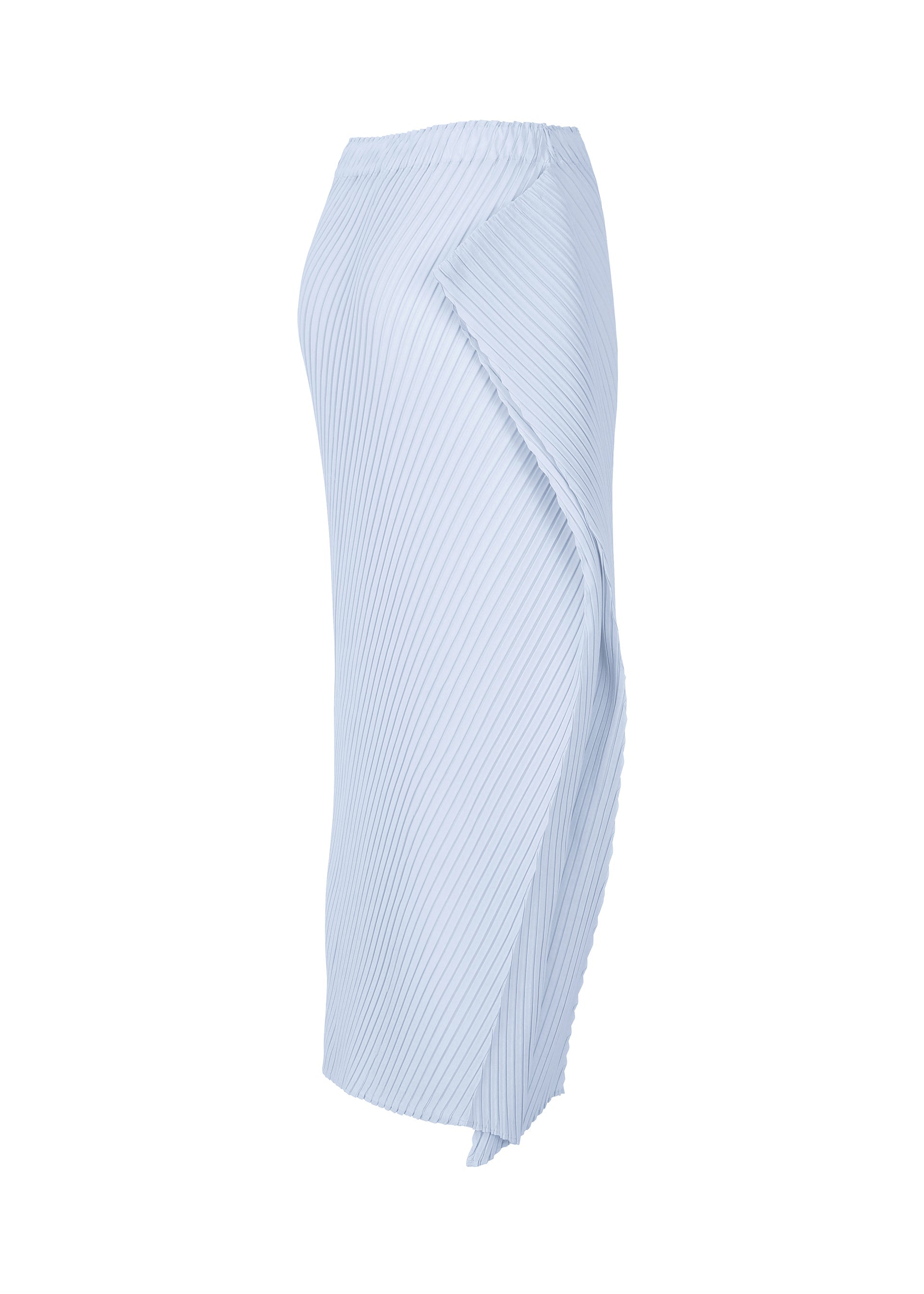 A detail shot of the ISSEY MIYAKE SOFT FOLD PLEATS skirt.