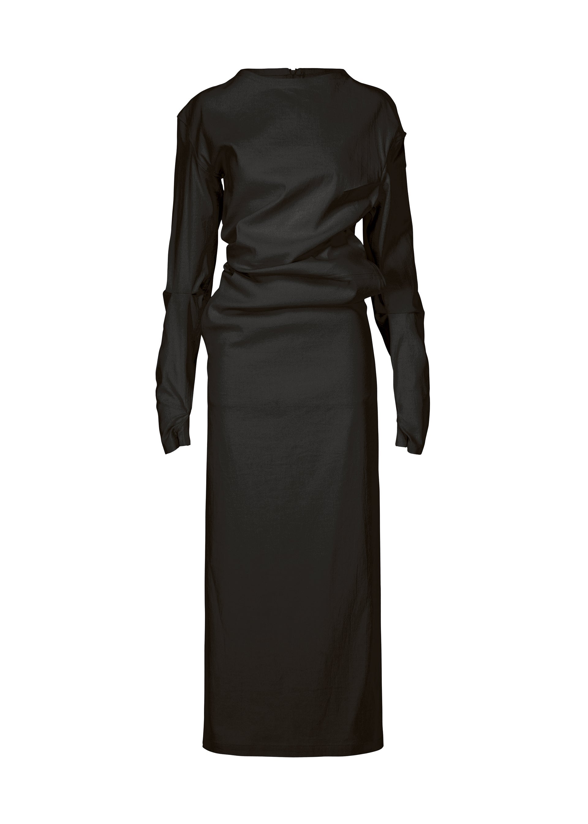 A product shot of the ISSEY MIYAKE LIKE TORSO LIKE SHIRT dress in black.