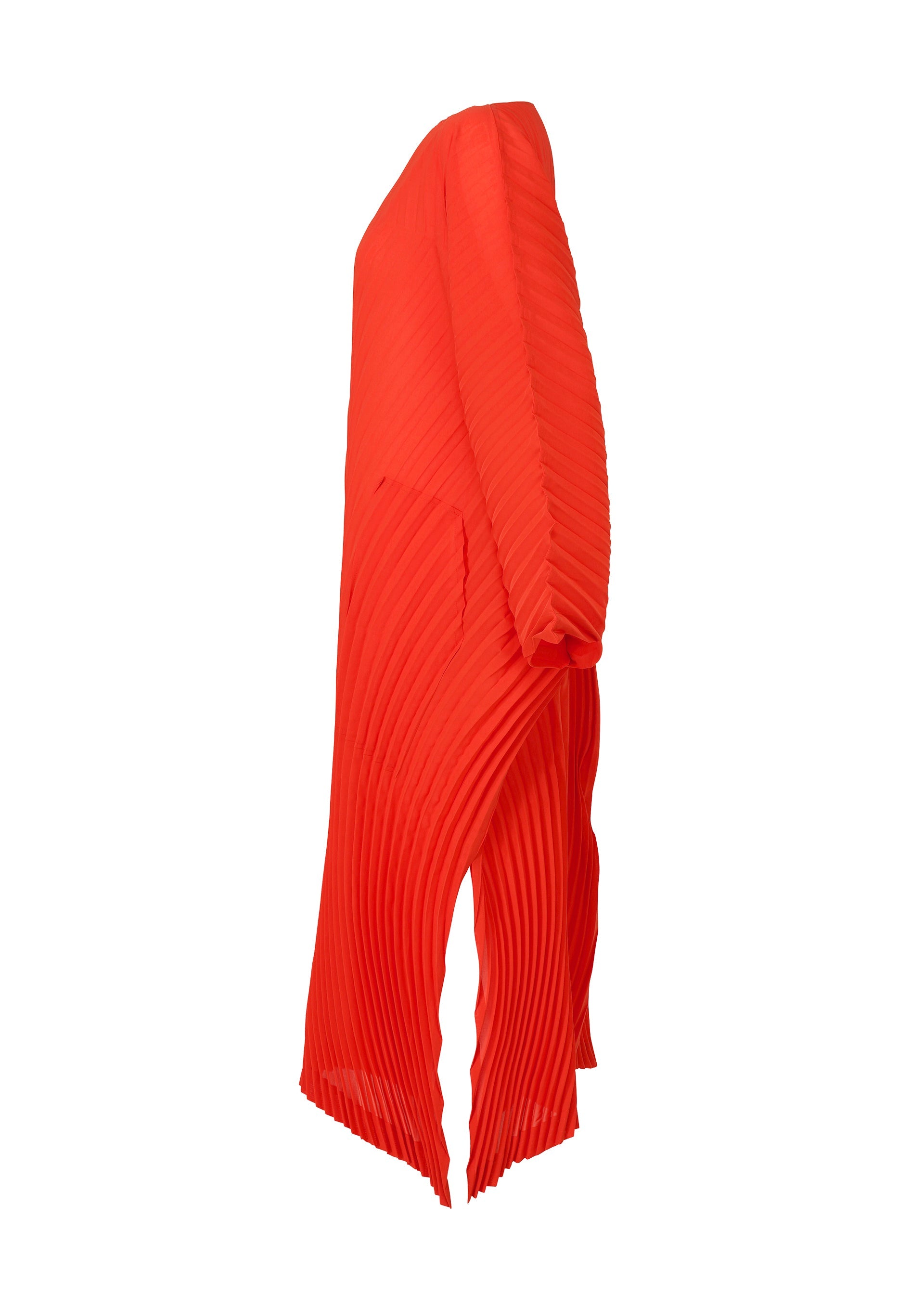 A detail shot of the ISSEY MIYAKE WAVE PLEATS dress.