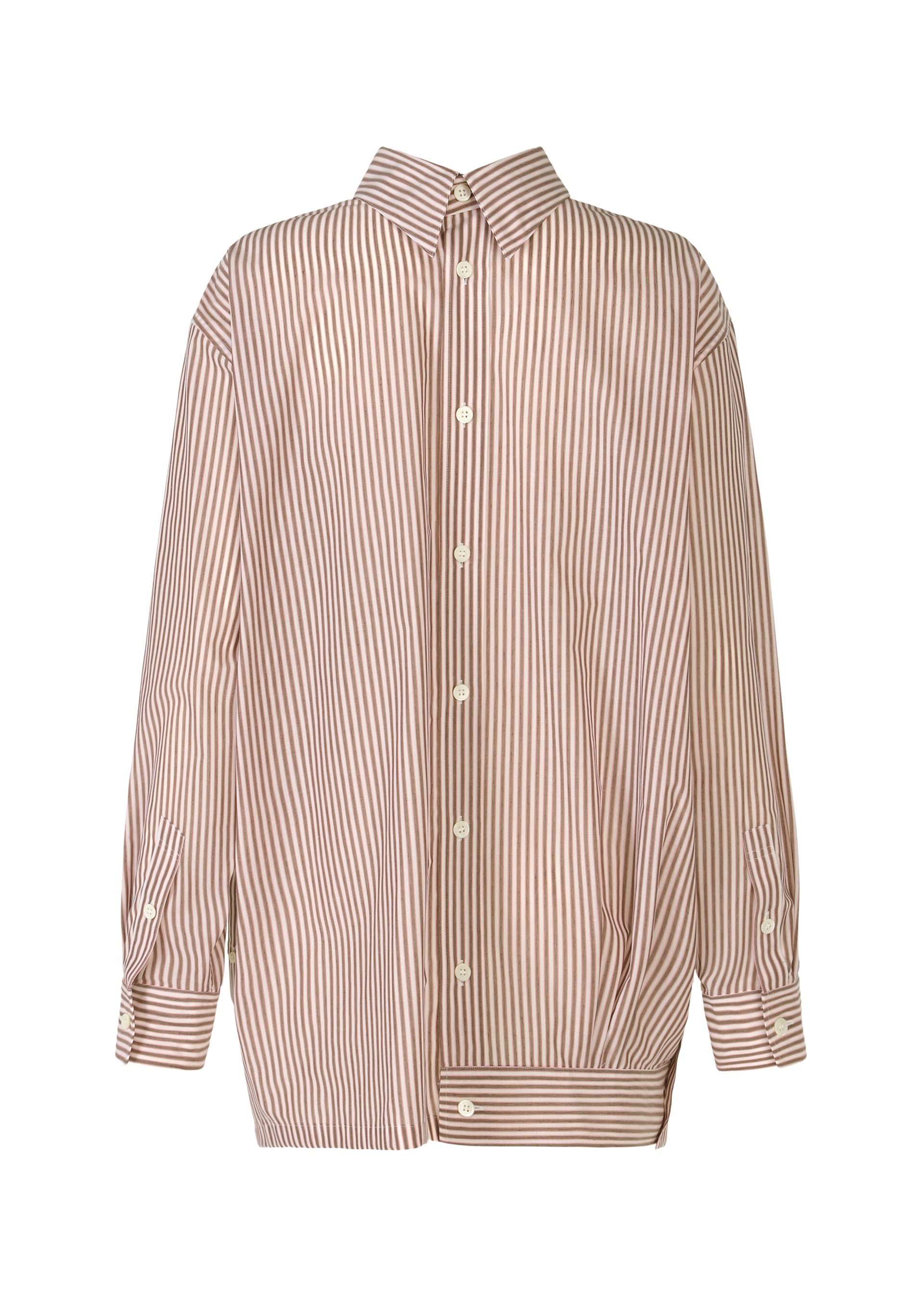 A detail shot of the ISSEY MIYAKE ODD SHIRT (STRIPES) shirt.