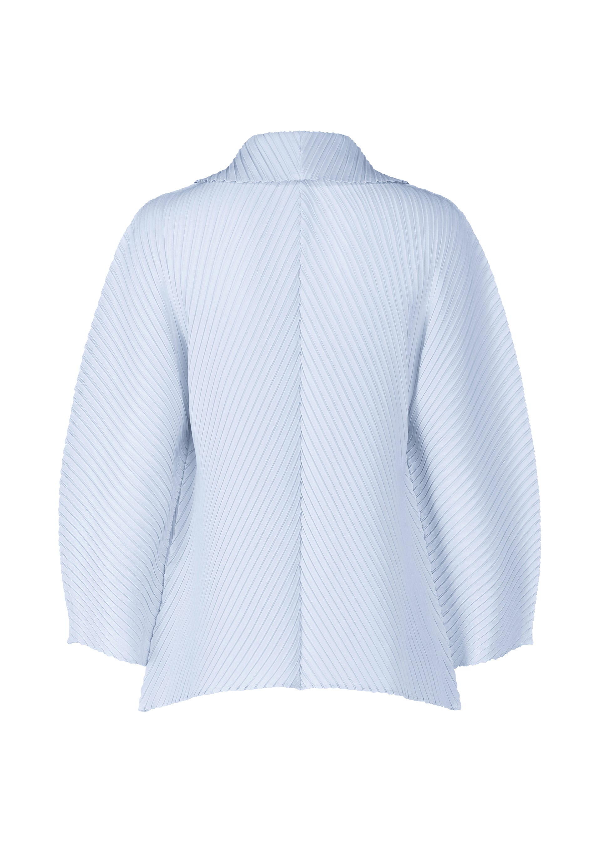 A detail shot of the ISSEY MIYAKE SOFT FOLD PLEATS cardigan.