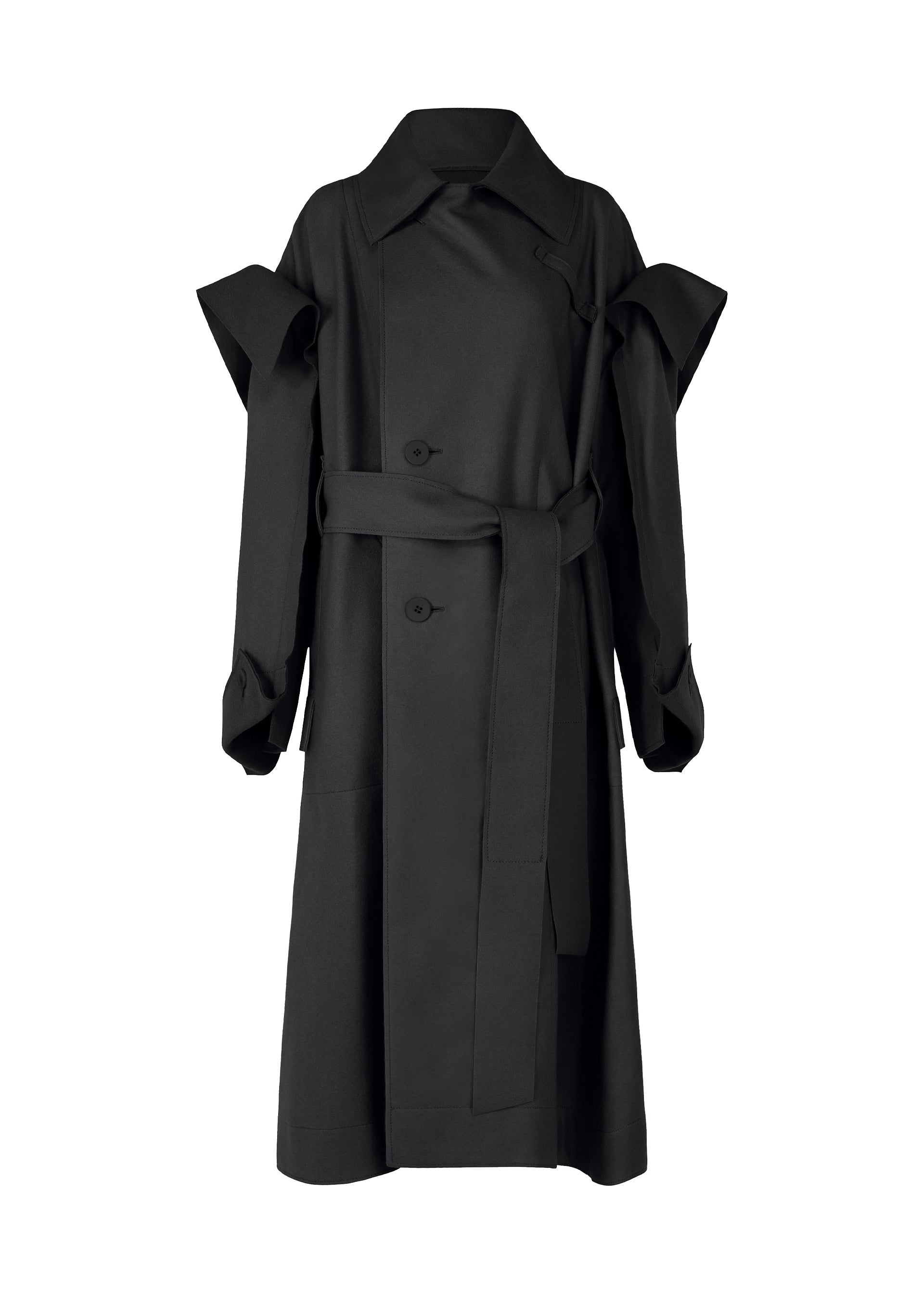 A product shot of the ISSEY MIYAKE LEFT UNDONE coat in black (15).