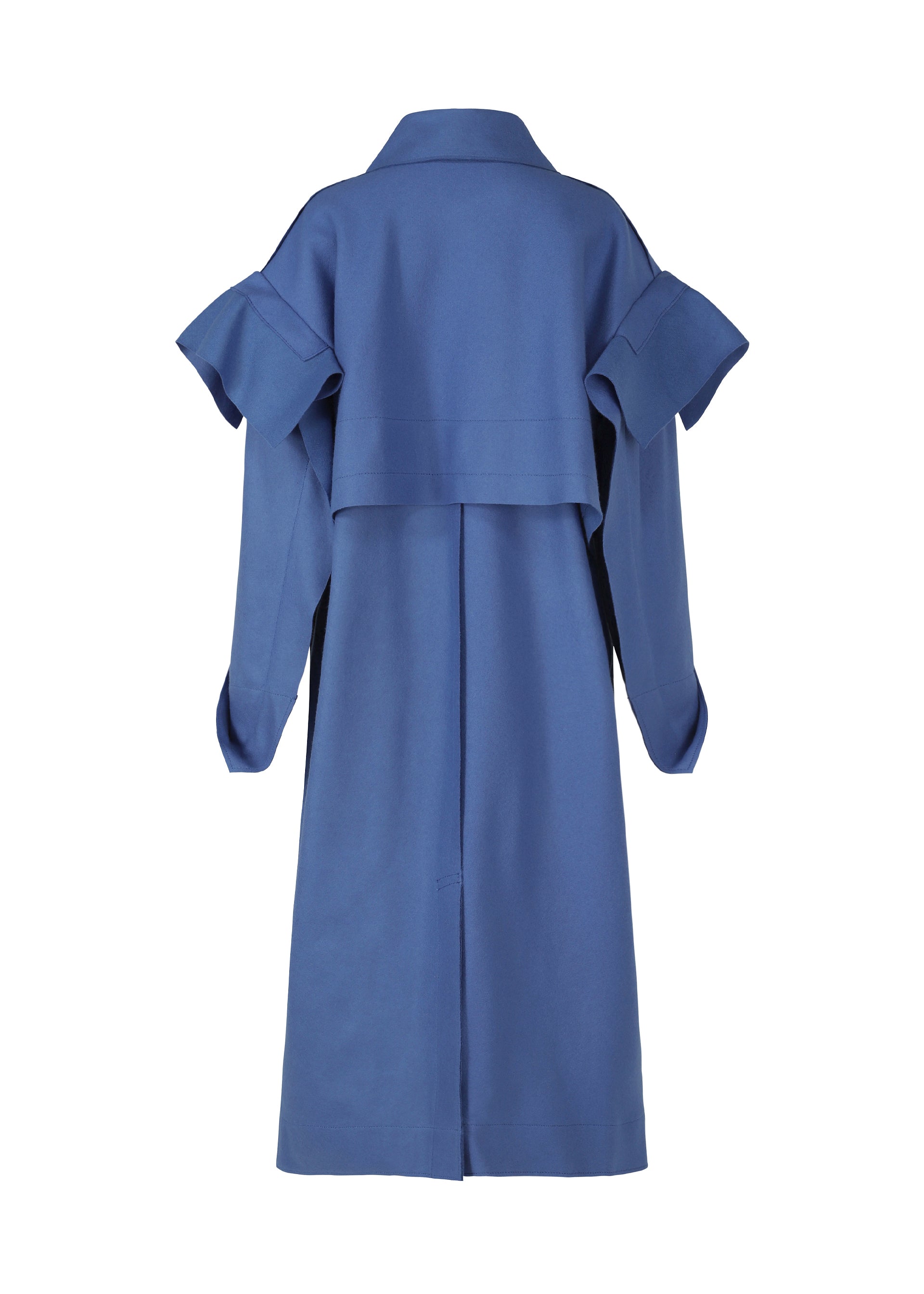 A detail shot of the ISSEY MIYAKE LEFT UNDONE coat.