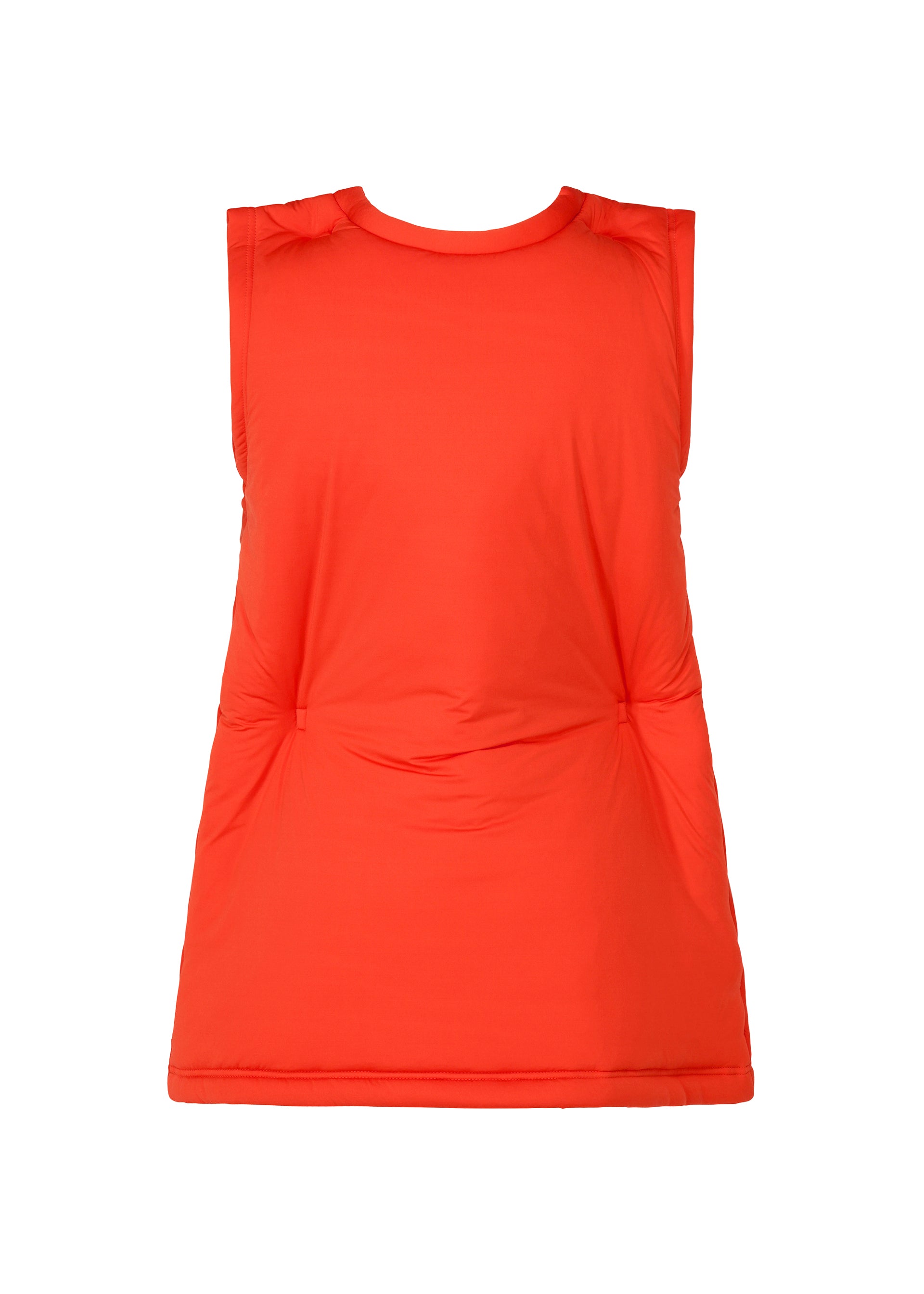 A detail shot of the ISSEY MIYAKE PUMPED T tunic.