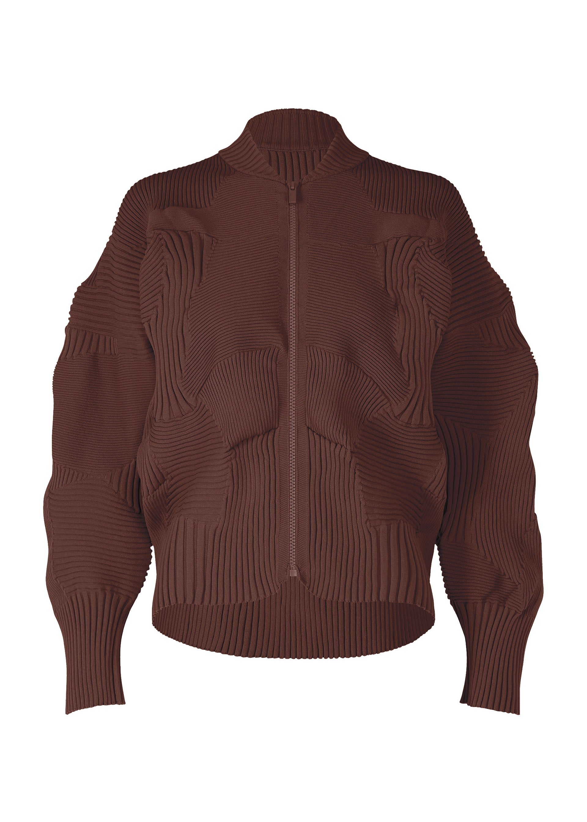 A product shot of the ISSEY MIYAKE KONE KONE jacket in dark brown (45).
