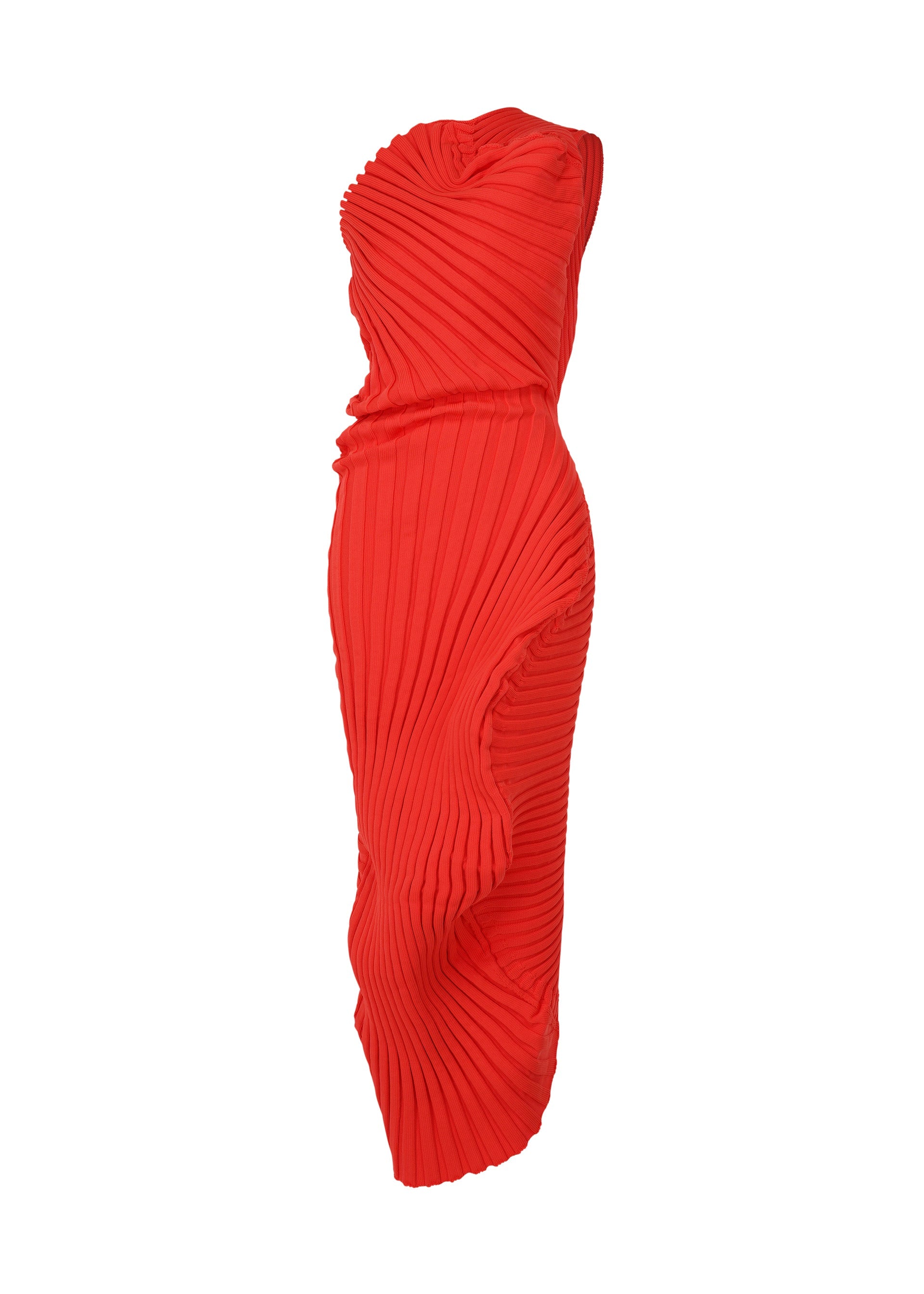 A product shot of the ISSEY MIYAKE KNIT (AS IT IS) dress in red.