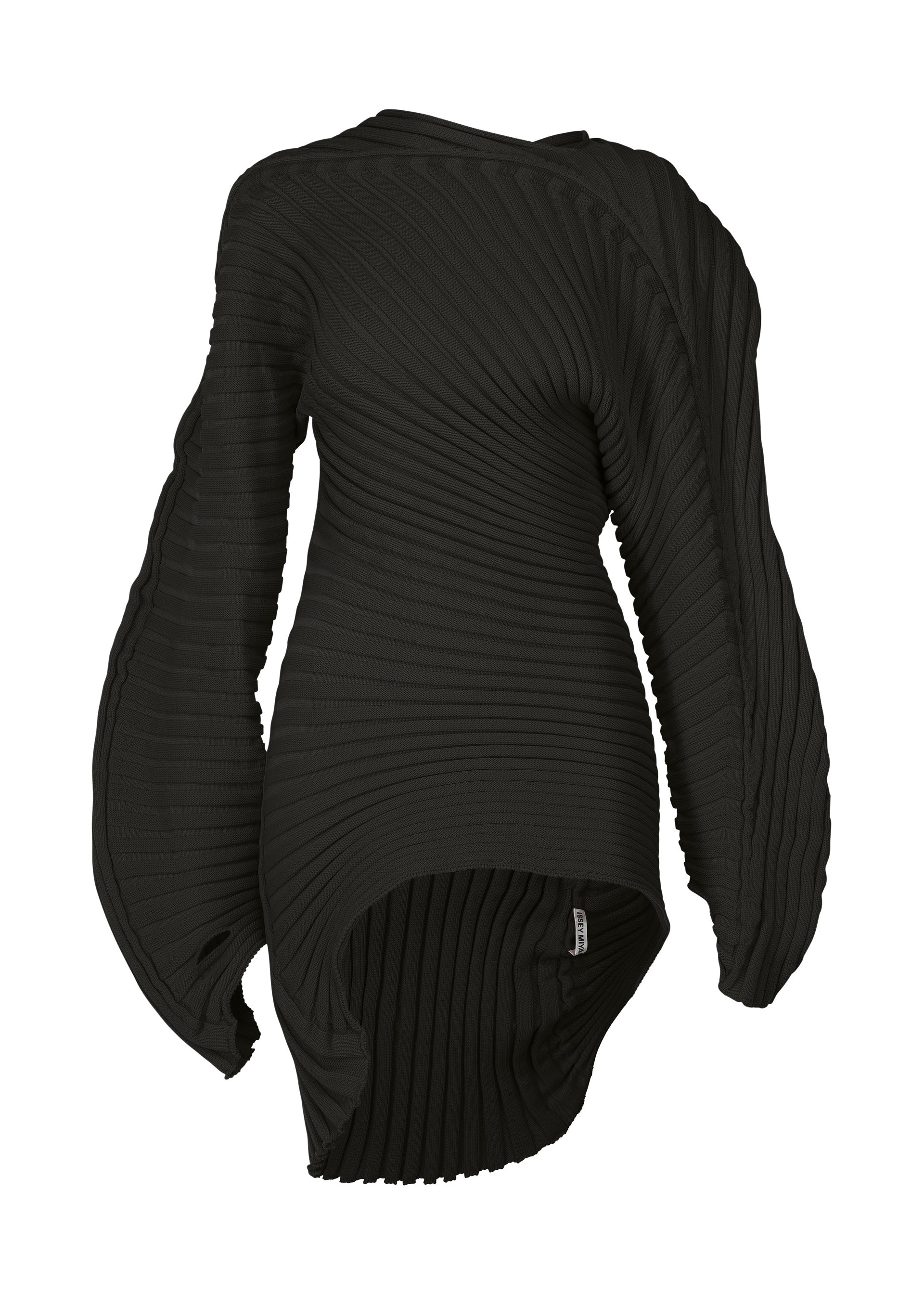 A product shot of the ISSEY MIYAKE KNIT (AS IT IS) top in black.