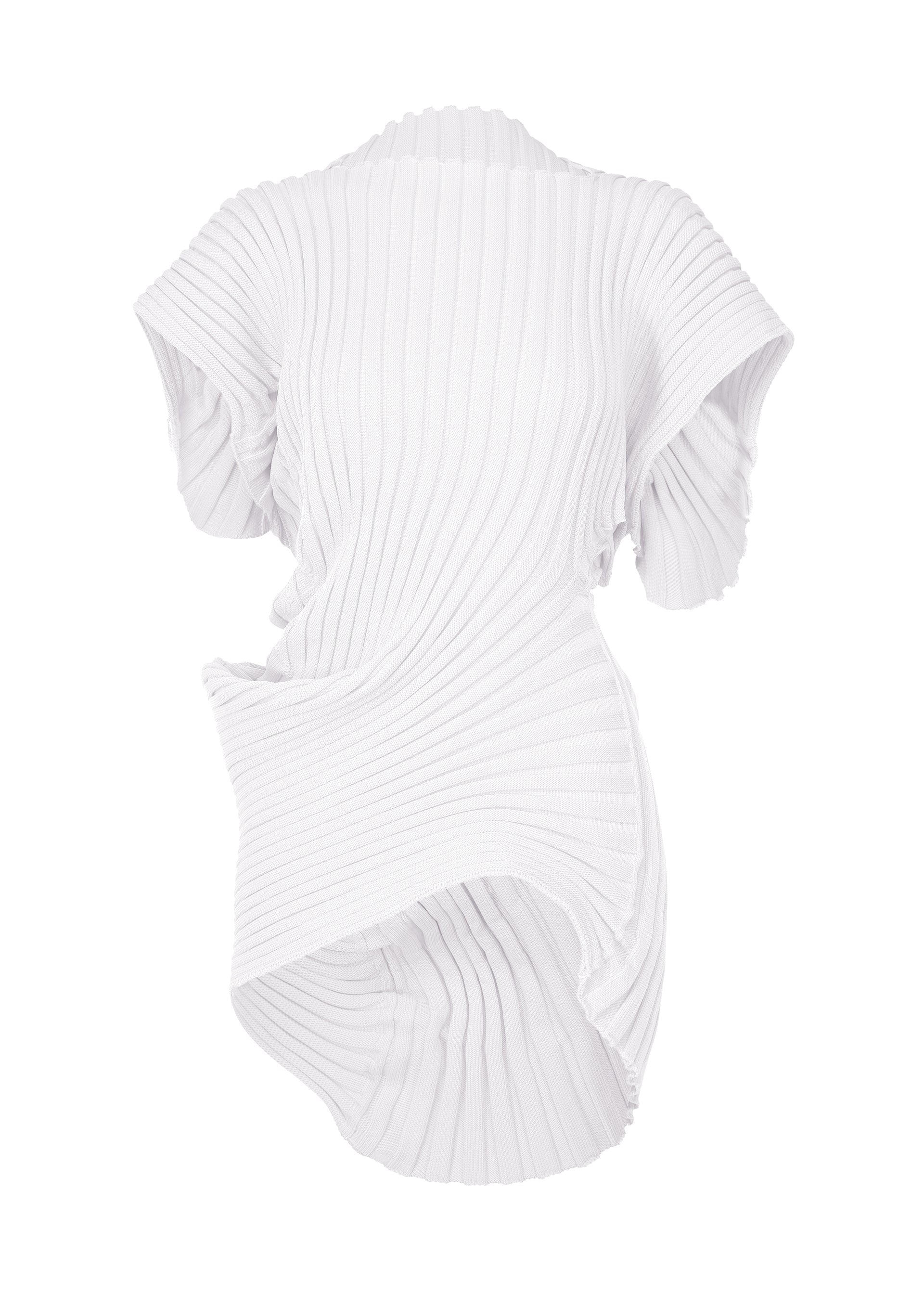 A product shot of the ISSEY MIYAKE KNIT (AS IT IS) top in white.
