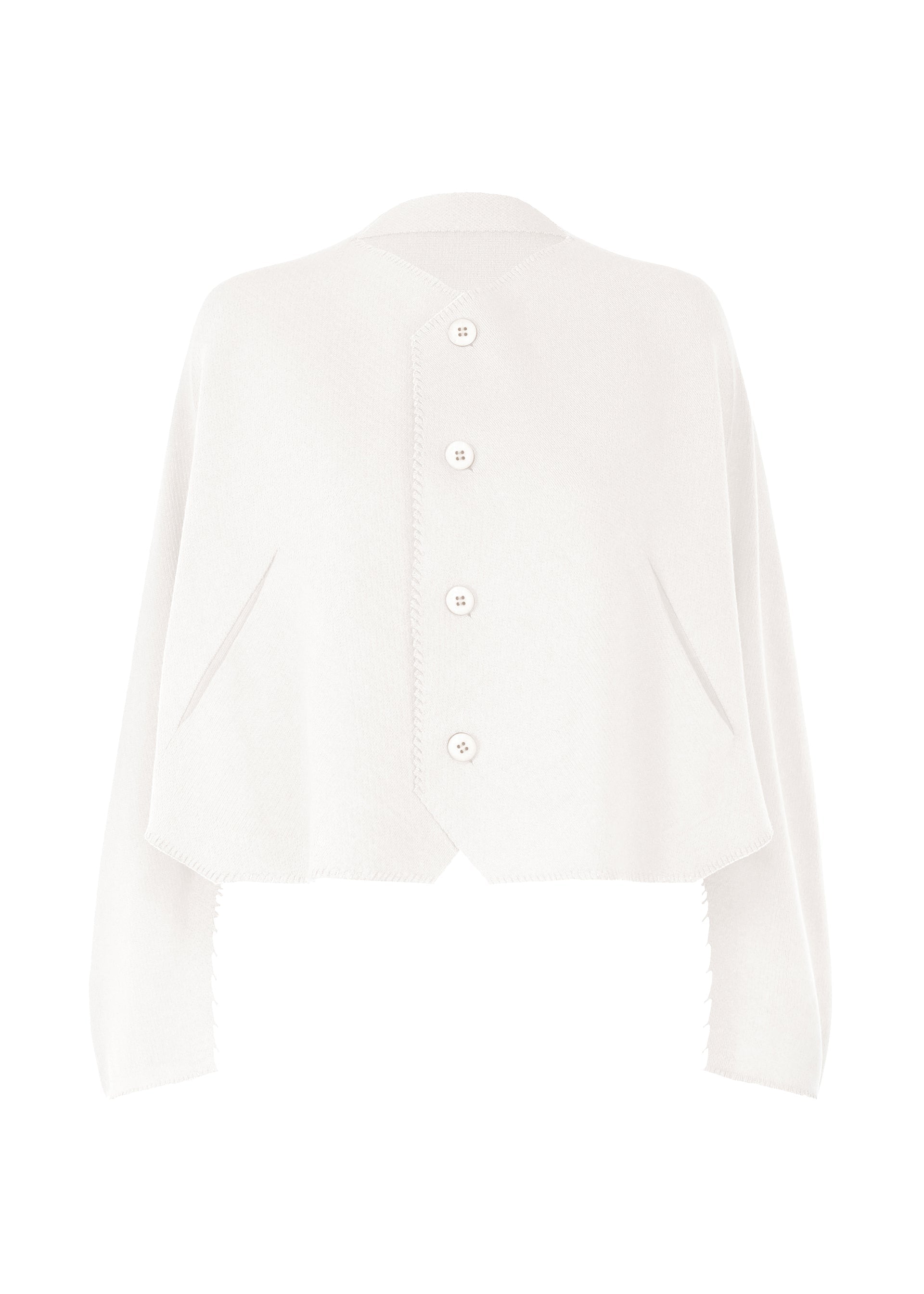 A product shot of the ISSEY MIYAKE CAMPAGNE cardigan in white (01).