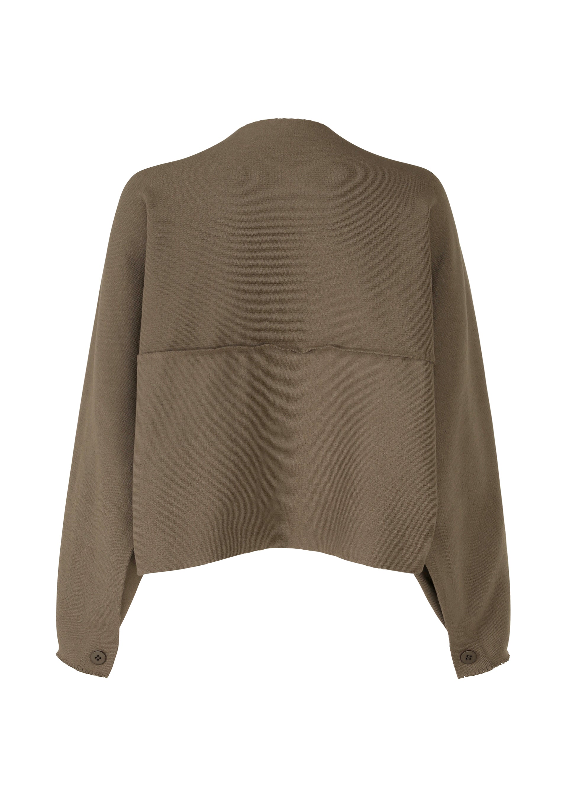 A detail shot of the ISSEY MIYAKE CAMPAGNE cardigan.