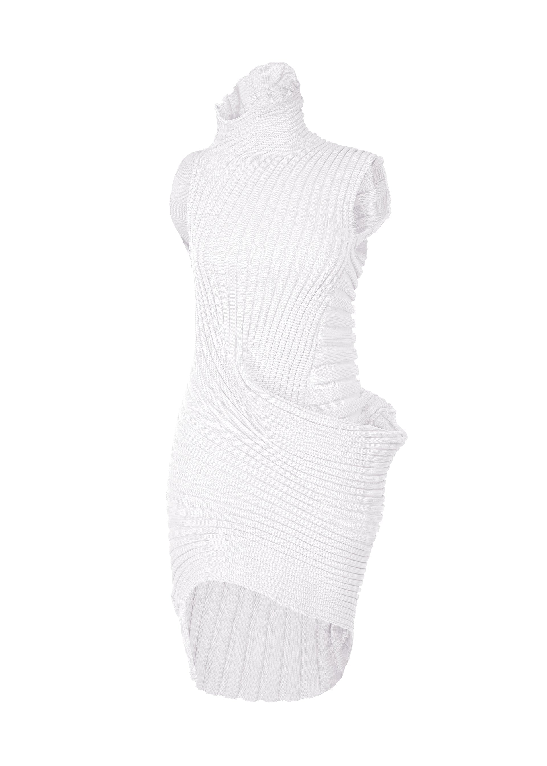 A product shot of the ISSEY MIYAKE KNIT (AS IT IS) tunic in white.