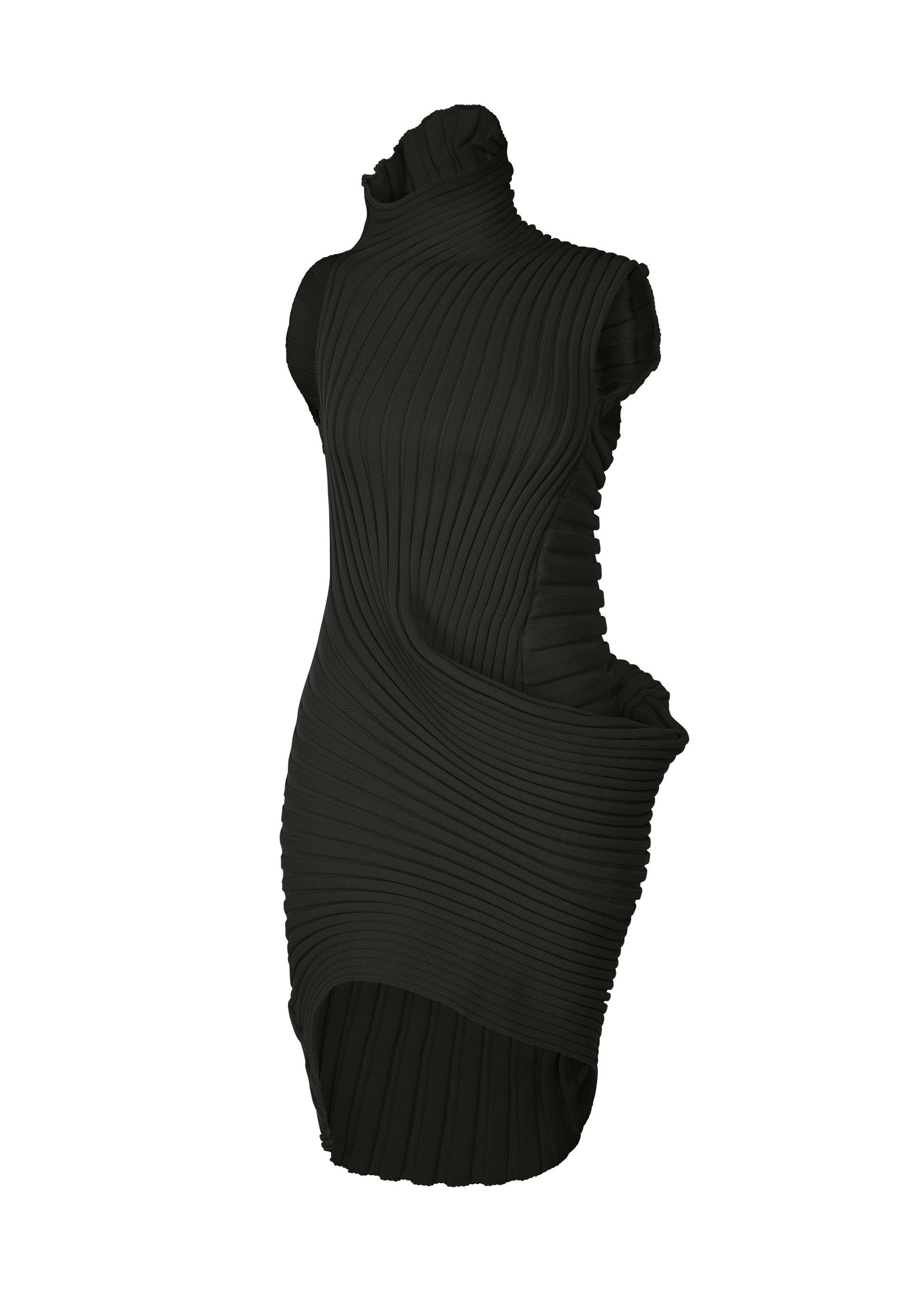 A product shot of the ISSEY MIYAKE KNIT (AS IT IS) tunic in black.