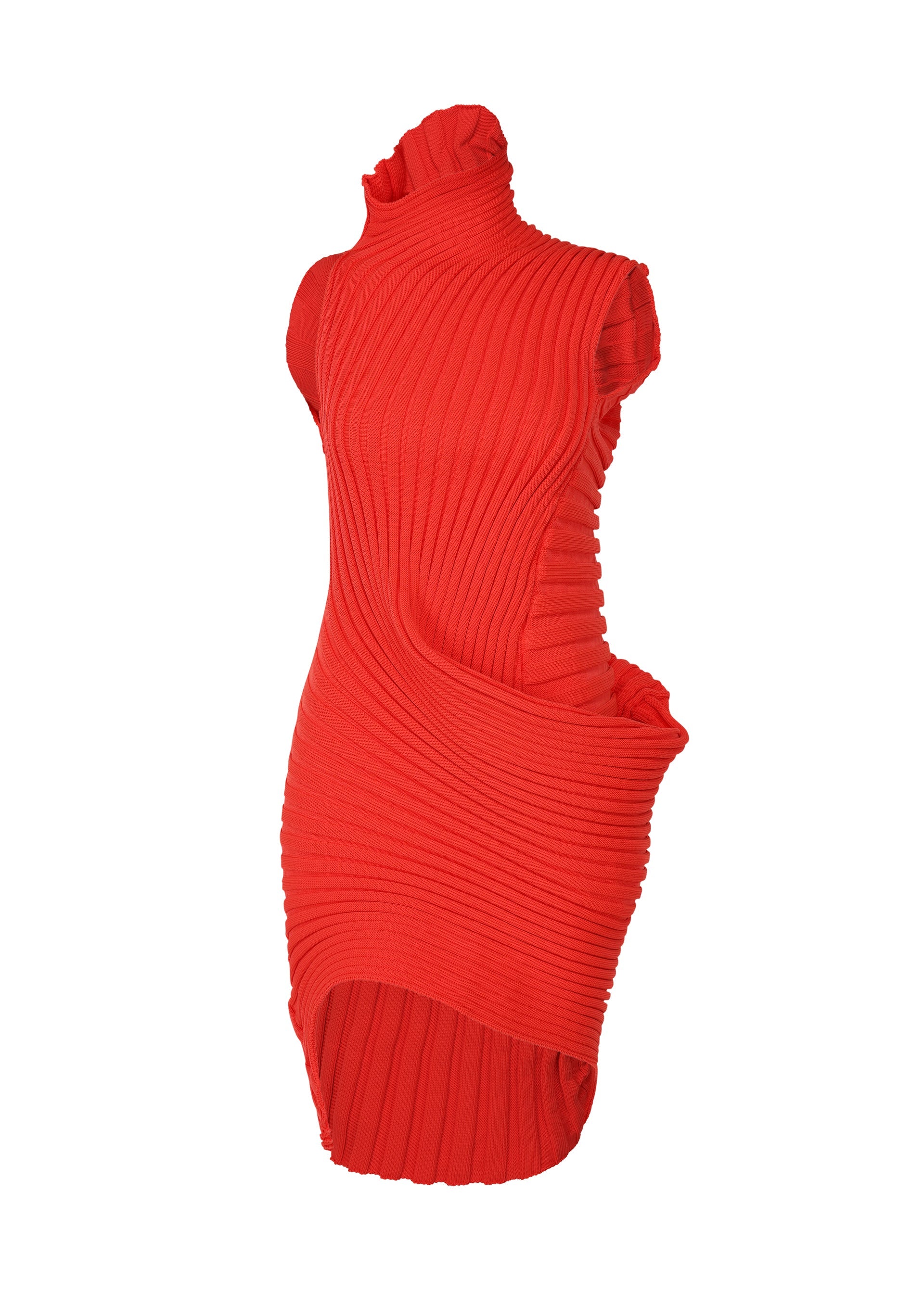 A product shot of the ISSEY MIYAKE KNIT (AS IT IS) tunic in red.