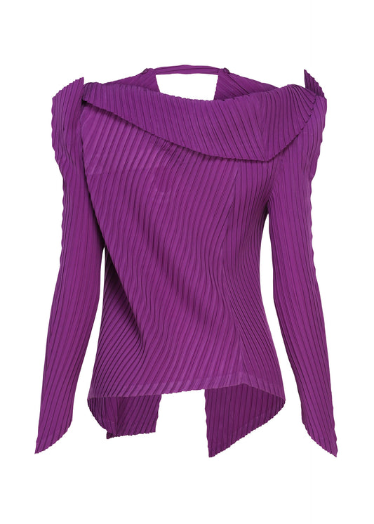 A detail shot of the ISSEY MIYAKE TUBULAR PLEATS cardigan.