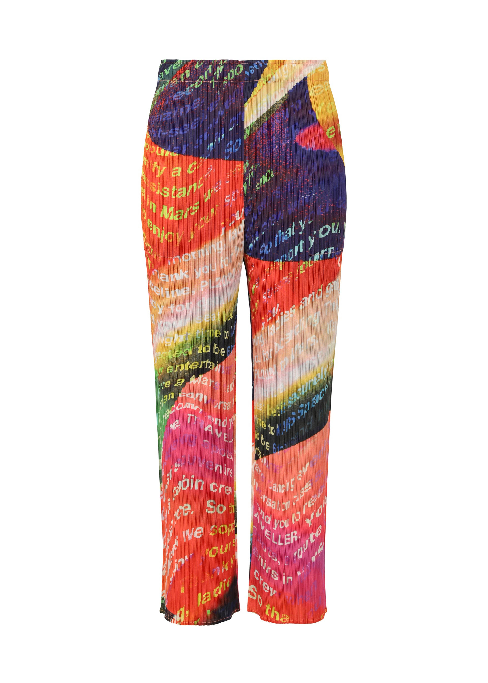 A product shot of the PLEATS PLEASE ISSEY MIYAKE VOYAGER trousers in sunset orange (94)