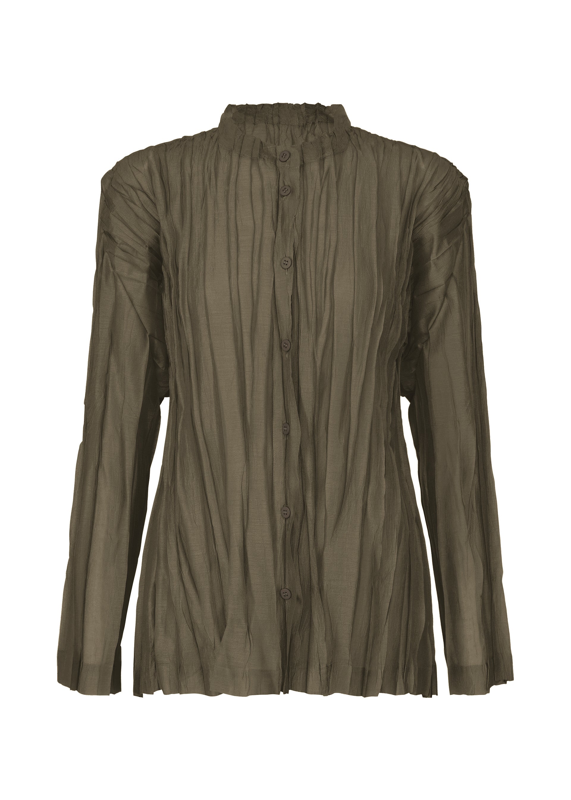 A product shot of the PLEATS PLEASE ISSEY MIYAKE SHEER TWIST cardigan in brown (44).