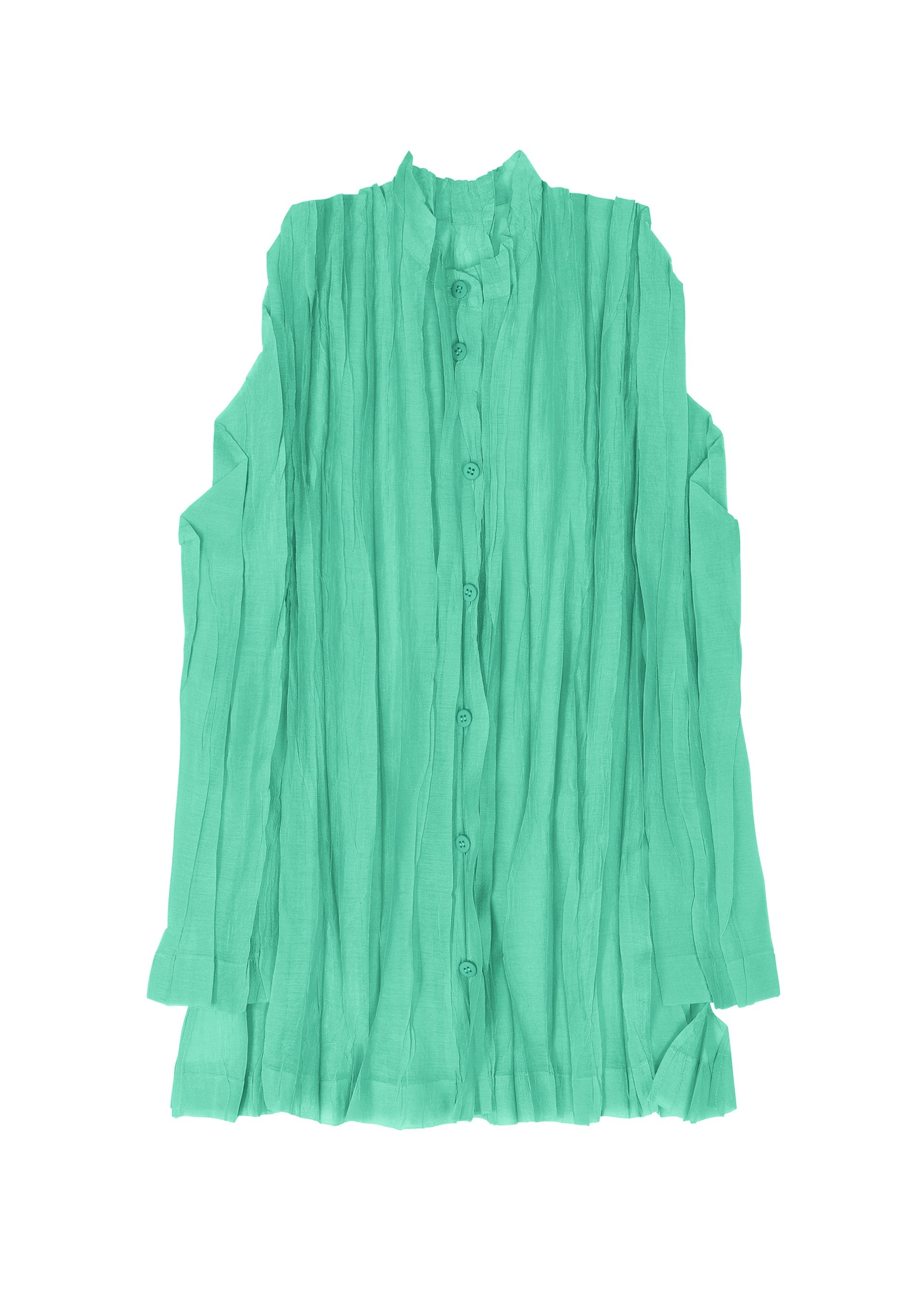 A detail shot of the PLEATS PLEASE ISSEY MIYAKE SHEER TWIST cardigan.