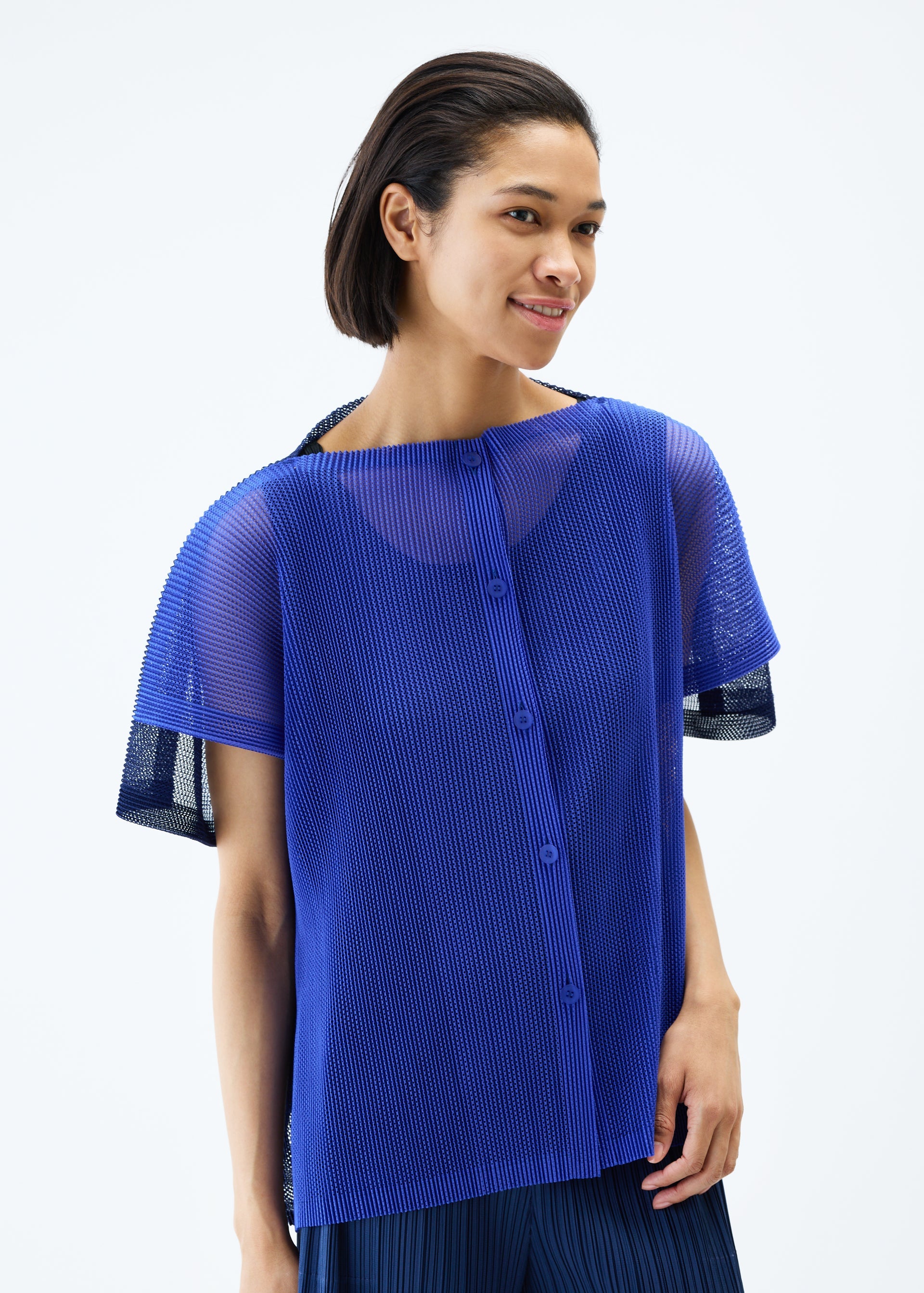 SHEER SQUARE Cardigan Blue x Navy