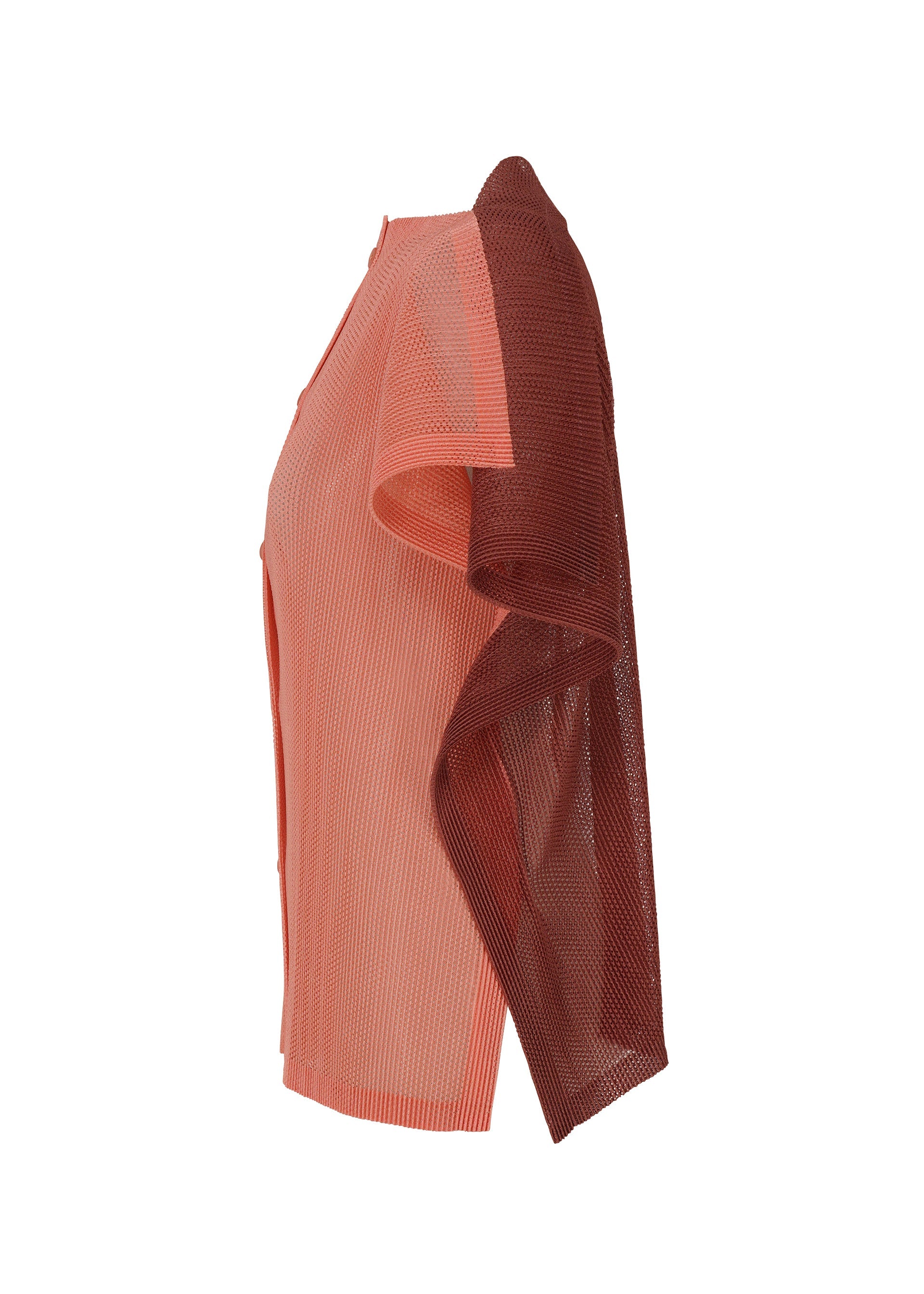A detail shot of the PLEATS PLEASE ISSEY MIYAKE SHEER SQUARE cardigan.