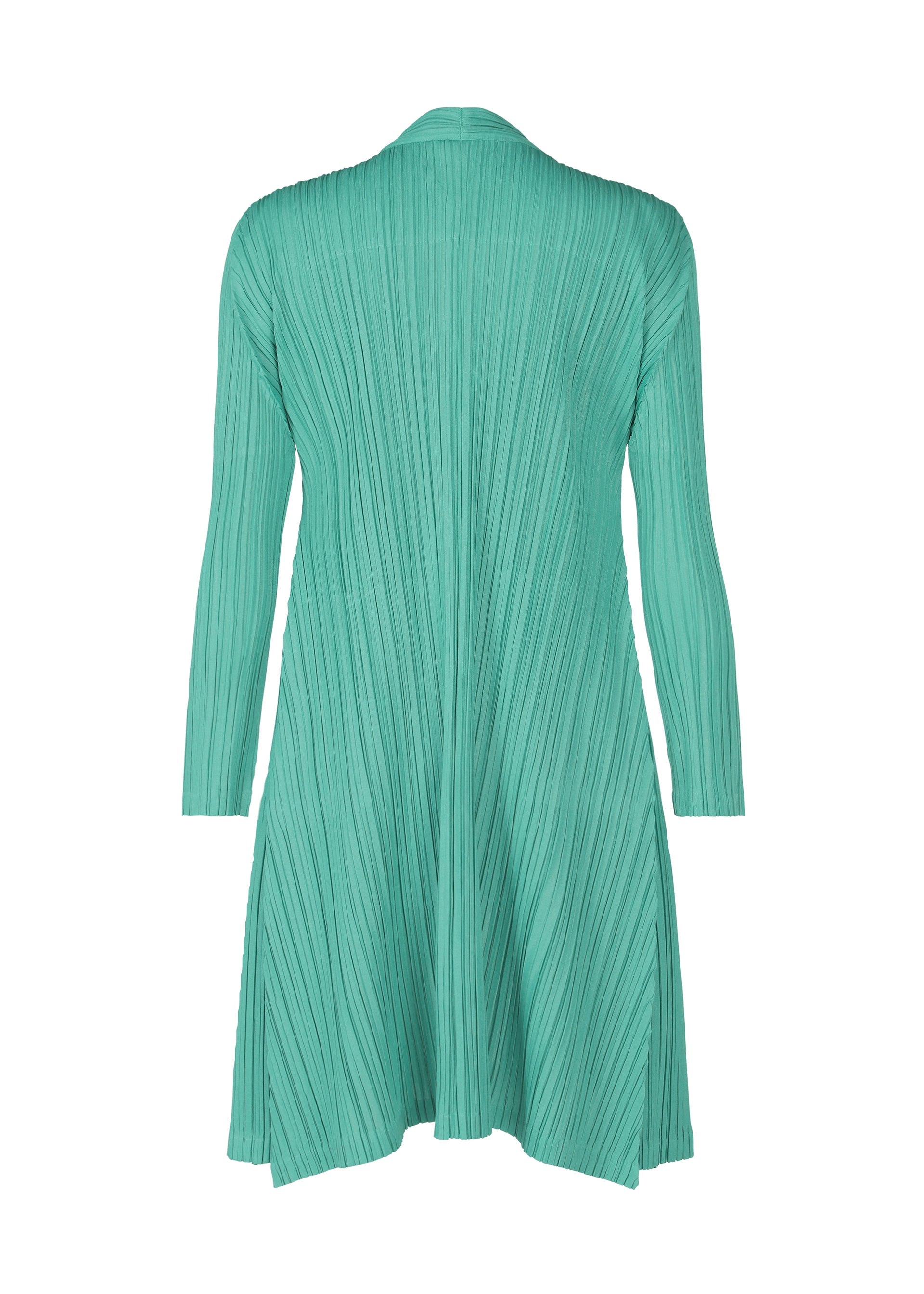 A detail shot of the PLEATS PLEASE ISSEY MIYAKE MELLOW PLEATS coat.