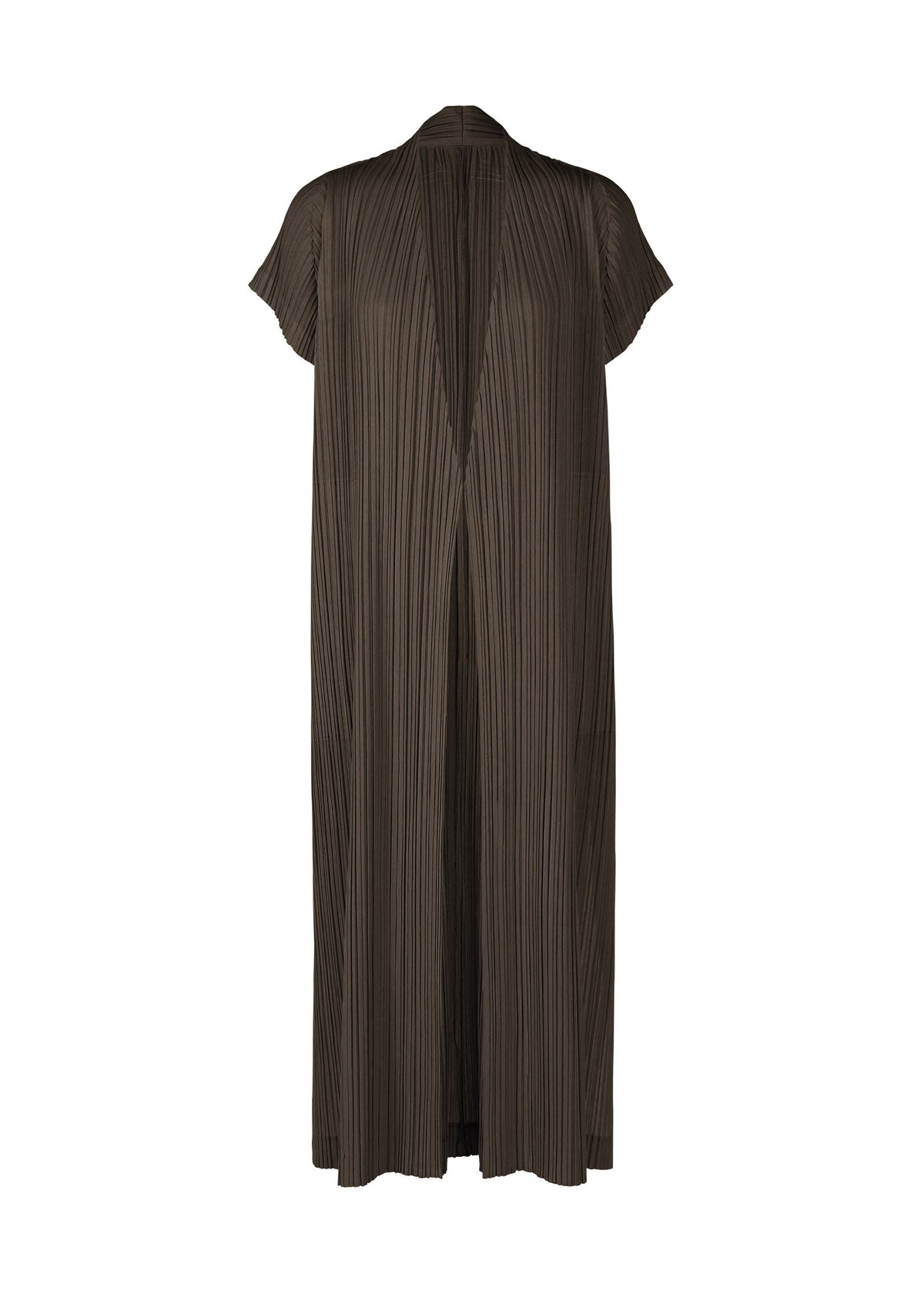 A product shot of the PLEATS PLEASE ISSEY MIYAKE RAMIE PLEATS vest in dark brown (45).