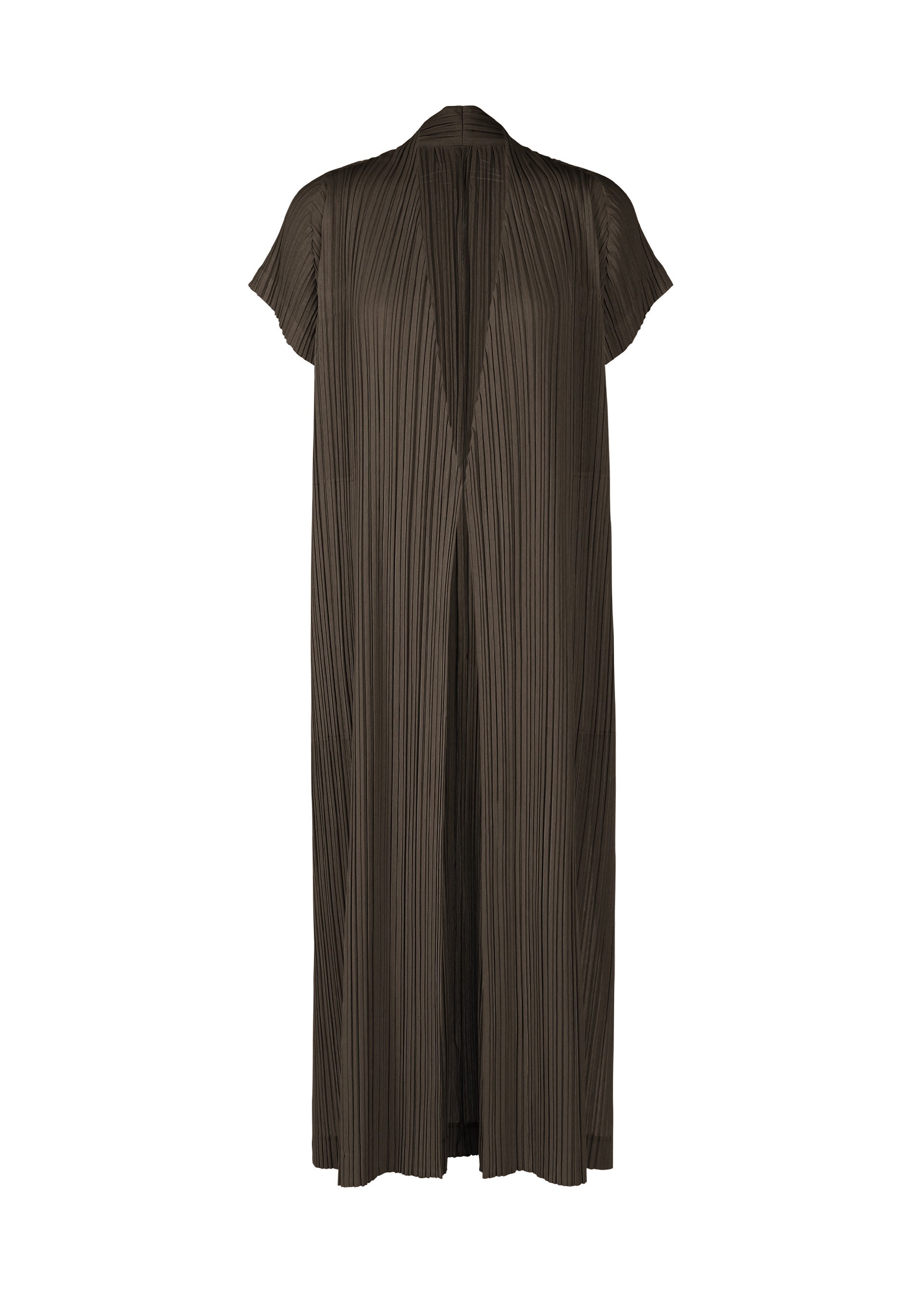 A product shot of the PLEATS PLEASE ISSEY MIYAKE RAMIE PLEATS vest in dark brown (45).
