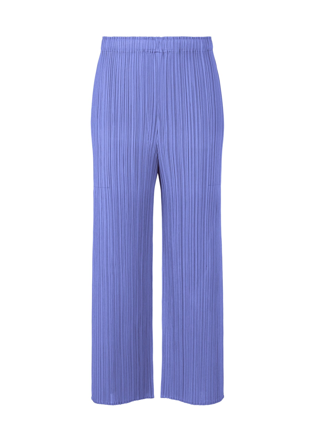 A product shot of the PLEATS PLEASE ISSEY MIYAKE MONTHLY COLORS MARCH trousers in steel blue (74).