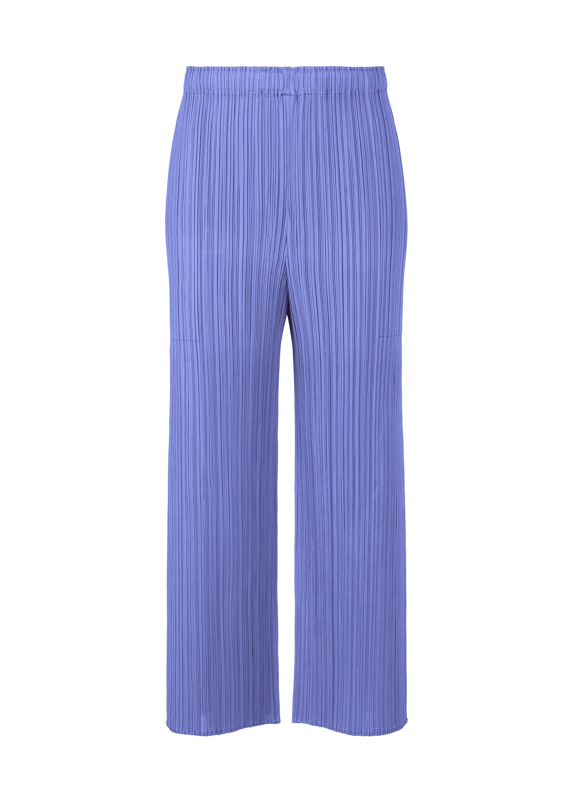 A product shot of the PLEATS PLEASE ISSEY MIYAKE MONTHLY COLORS MARCH trousers in steel blue (74).