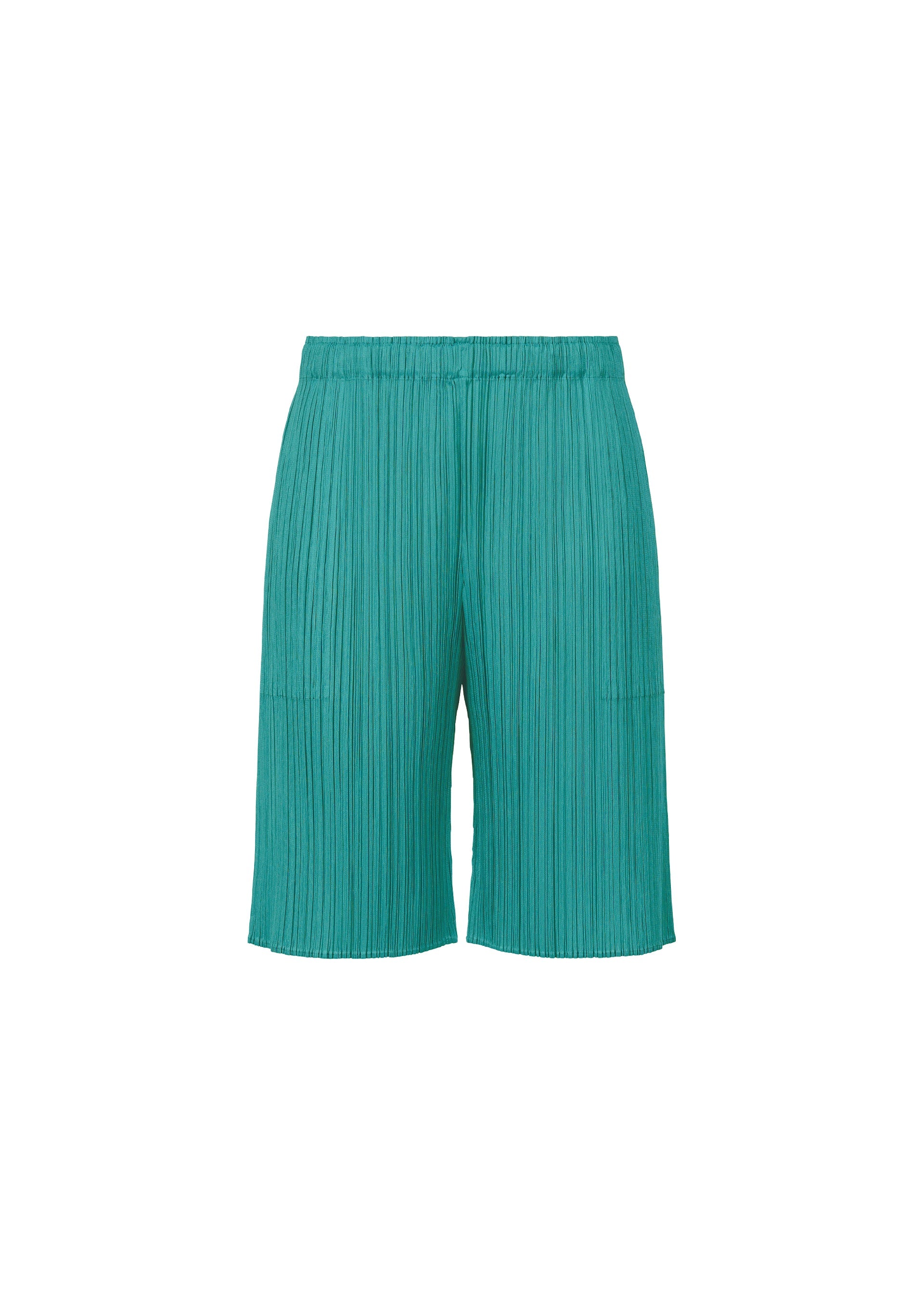 A product shot of the PLEATS PLEASE ISSEY MIYAKE MONTHLY COLORS : JUNE trousers in turquoise green (61).