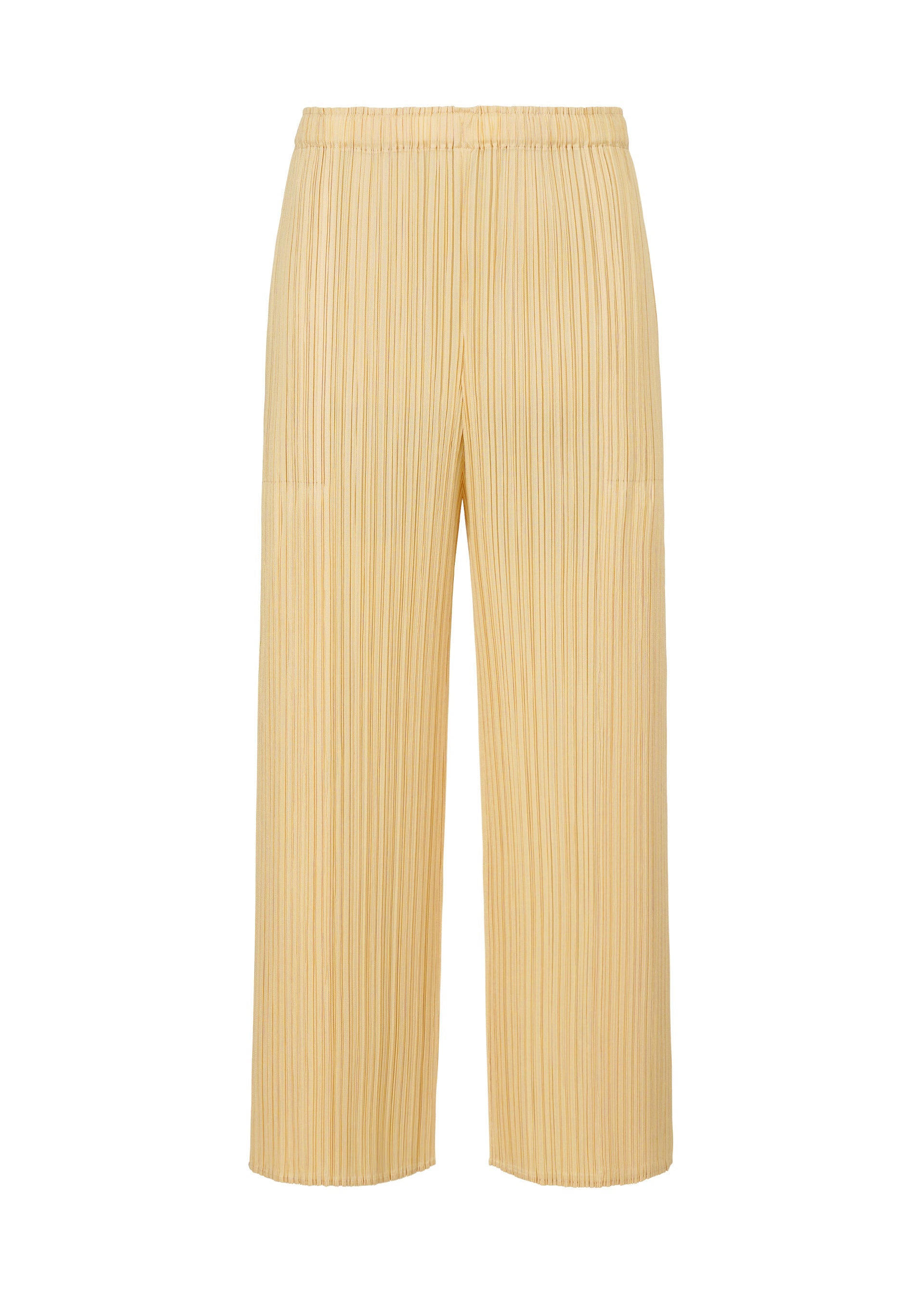 A product shot of the PLEATS PLEASE ISSEY MIYAKE MERRY BICOLOR trousers in beige (41).