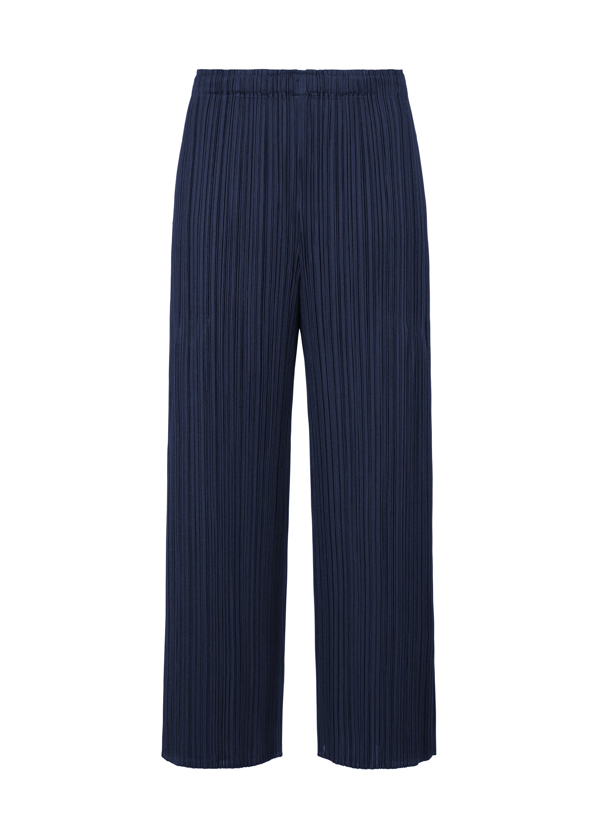 A product shot of the PLEATS PLEASE ISSEY MIYAKE MERRY BICOLOR trousers in navy (75).