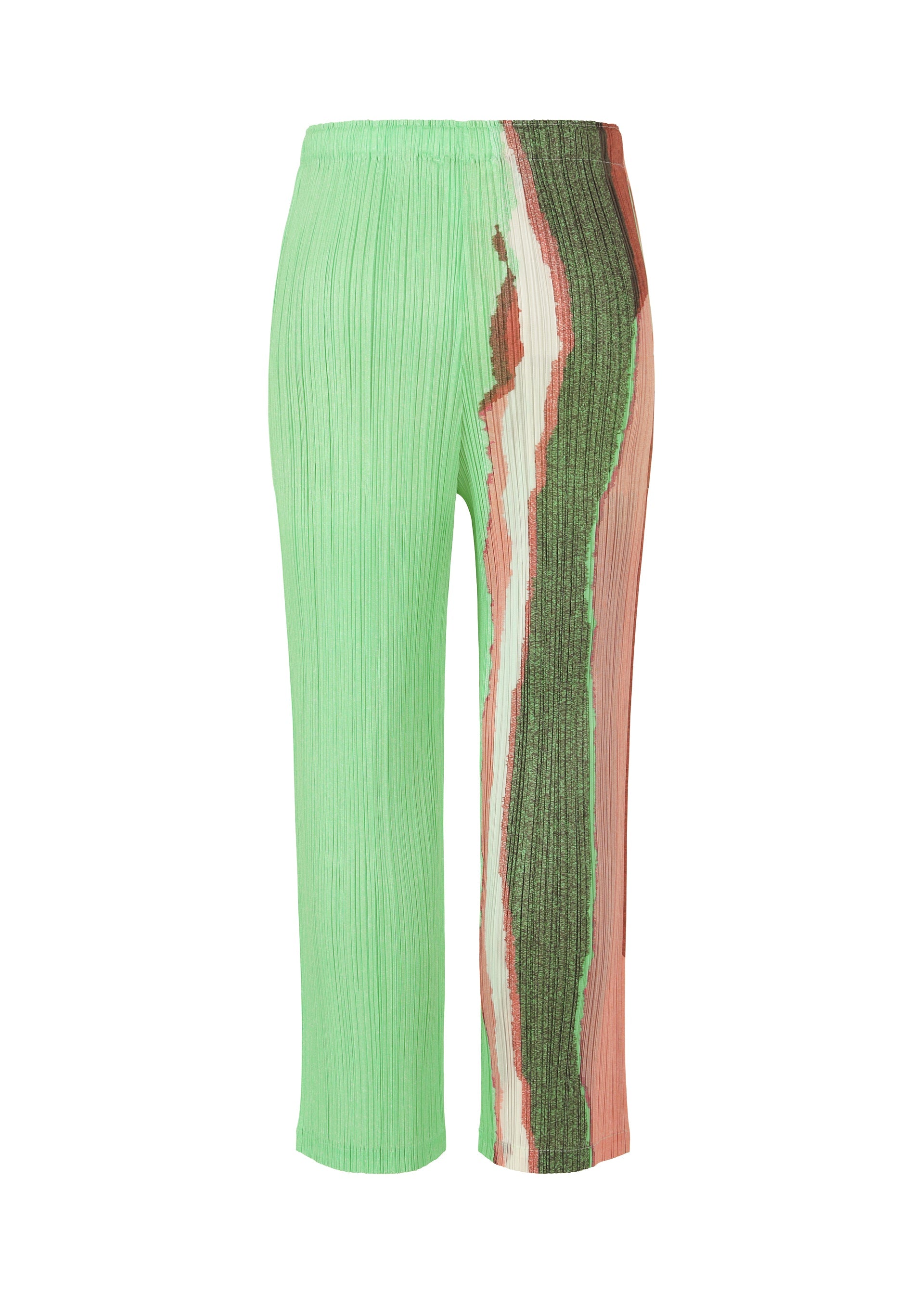 A detail shot of the PLEATS PLEASE ISSEY MIYAKE GRAINY COLORS trousers.