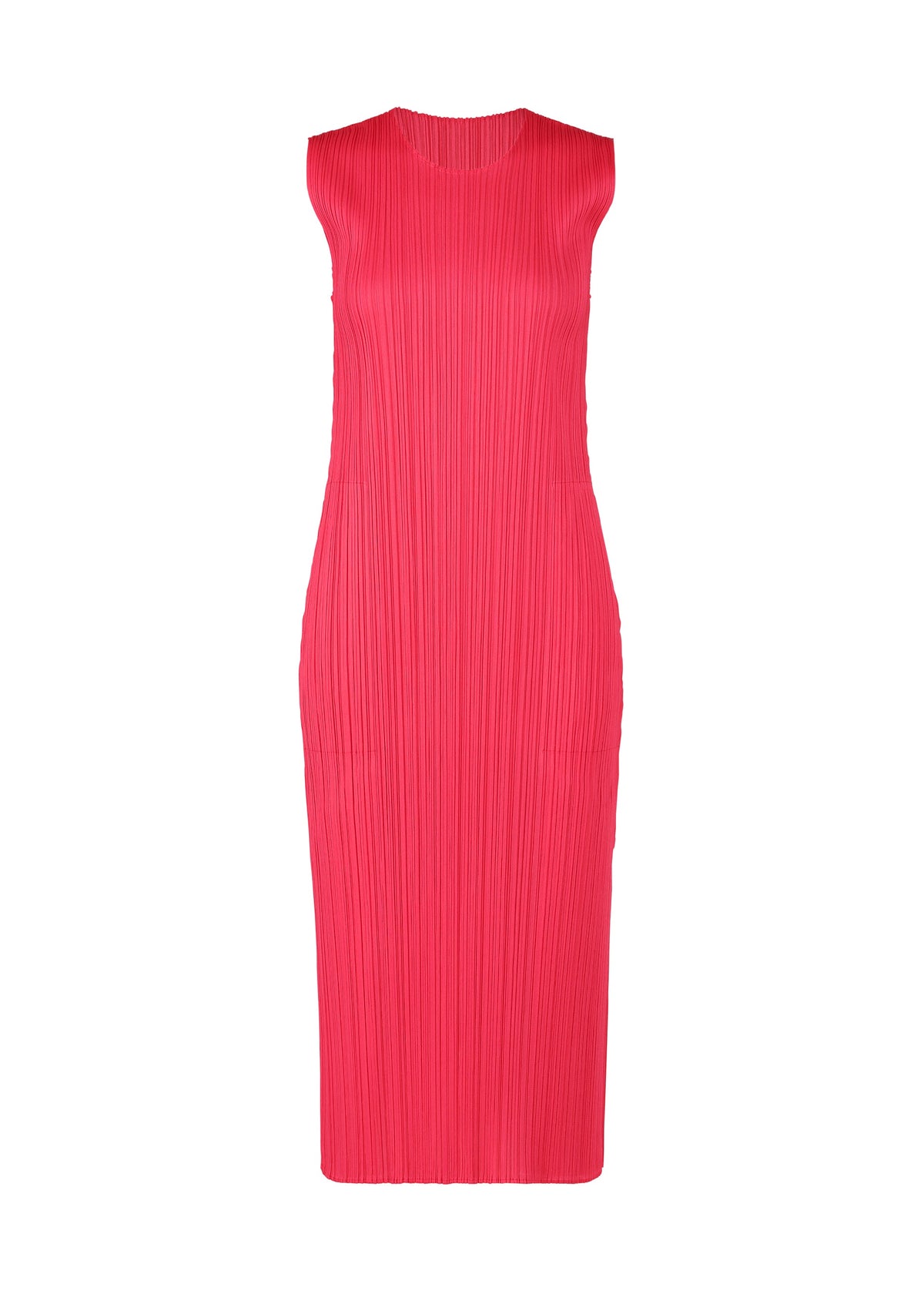 A product shot of the PLEATS PLEASE ISSEY MIYAKE MONTHLY COLORS MARCH dress in bright pink (21).