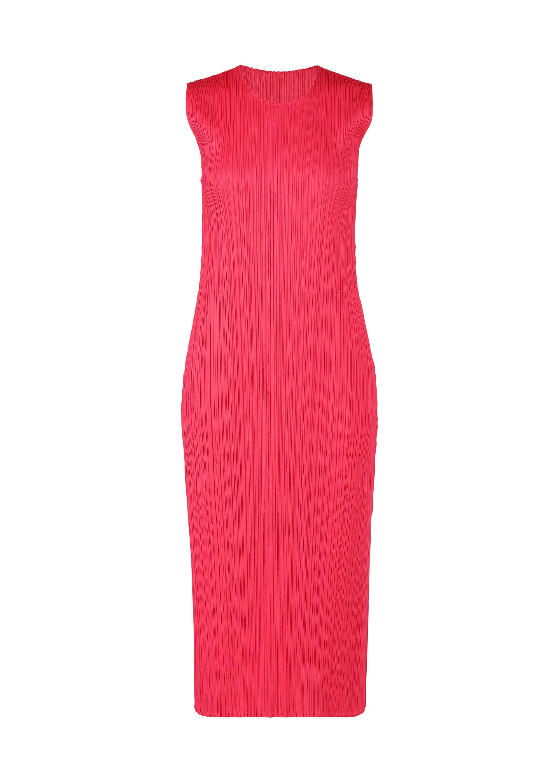 A product shot of the PLEATS PLEASE ISSEY MIYAKE MONTHLY COLORS MARCH dress in bright pink (21).