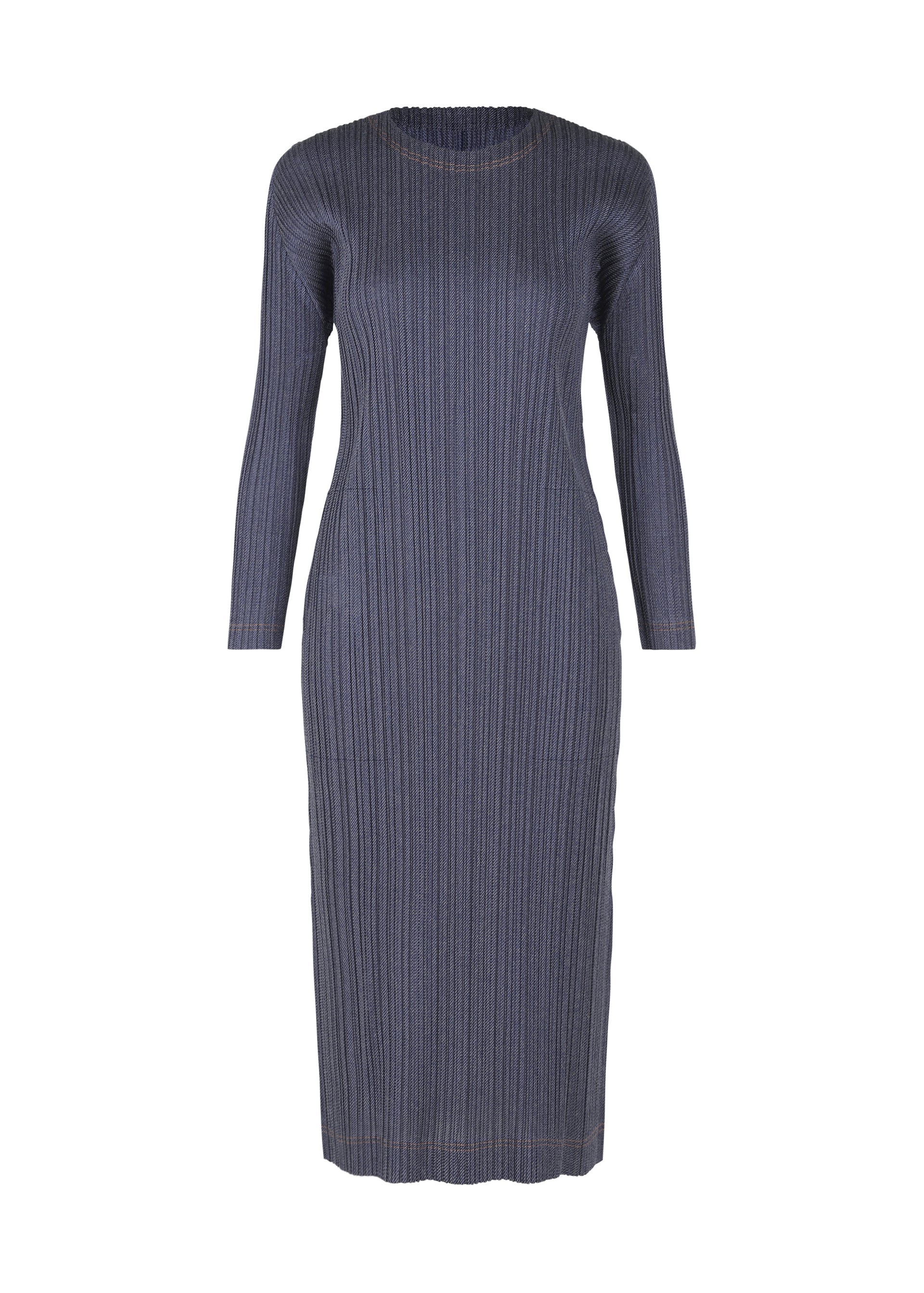 A product shot of the PLEATS PLEASE ISSEY MIYAKE COTTON DENIM dress in blue (72).