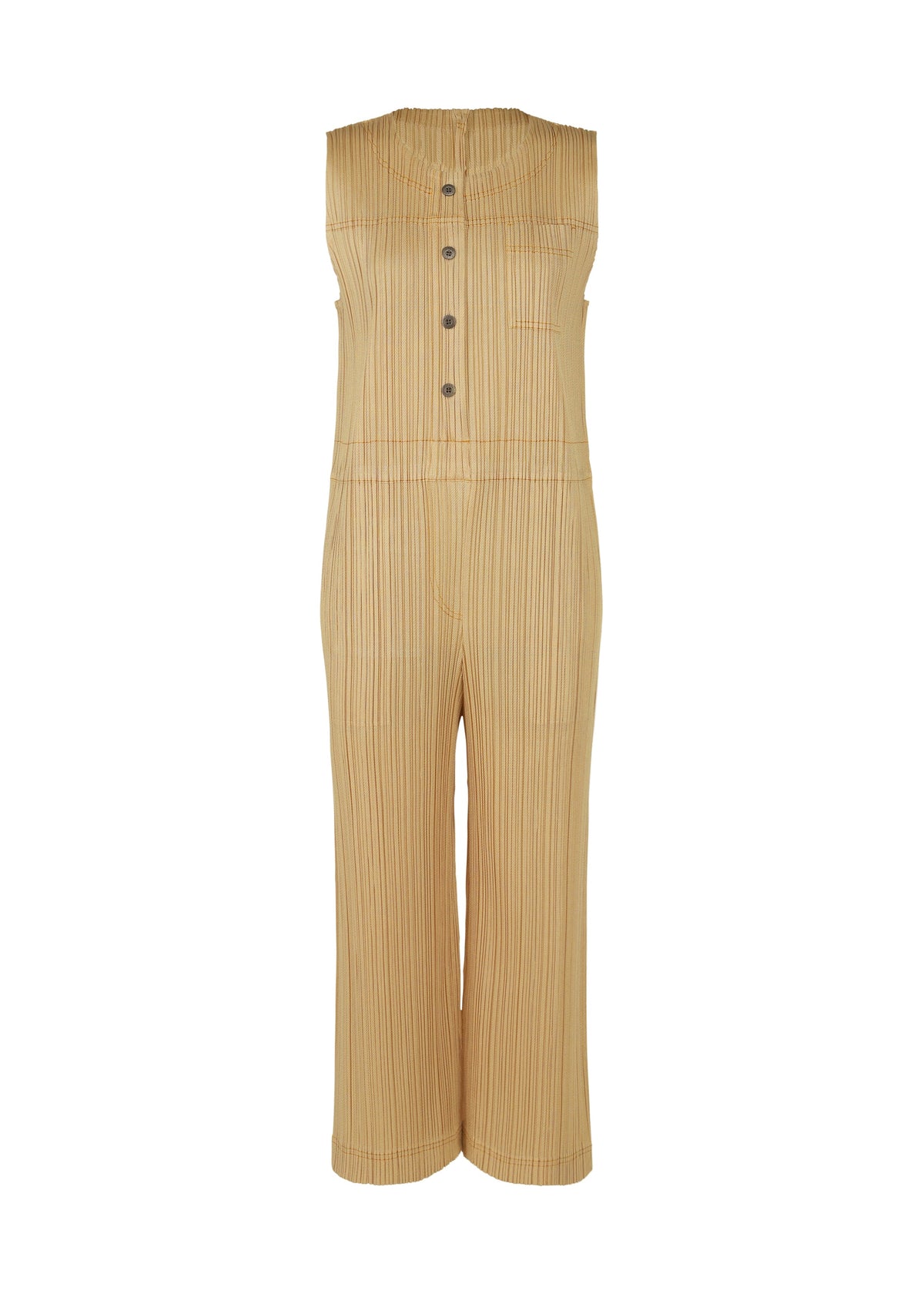 A product shot of the PLEATS PLEASE ISSEY MIYAKE COTTON DENIM jumpsuit in beige (41).