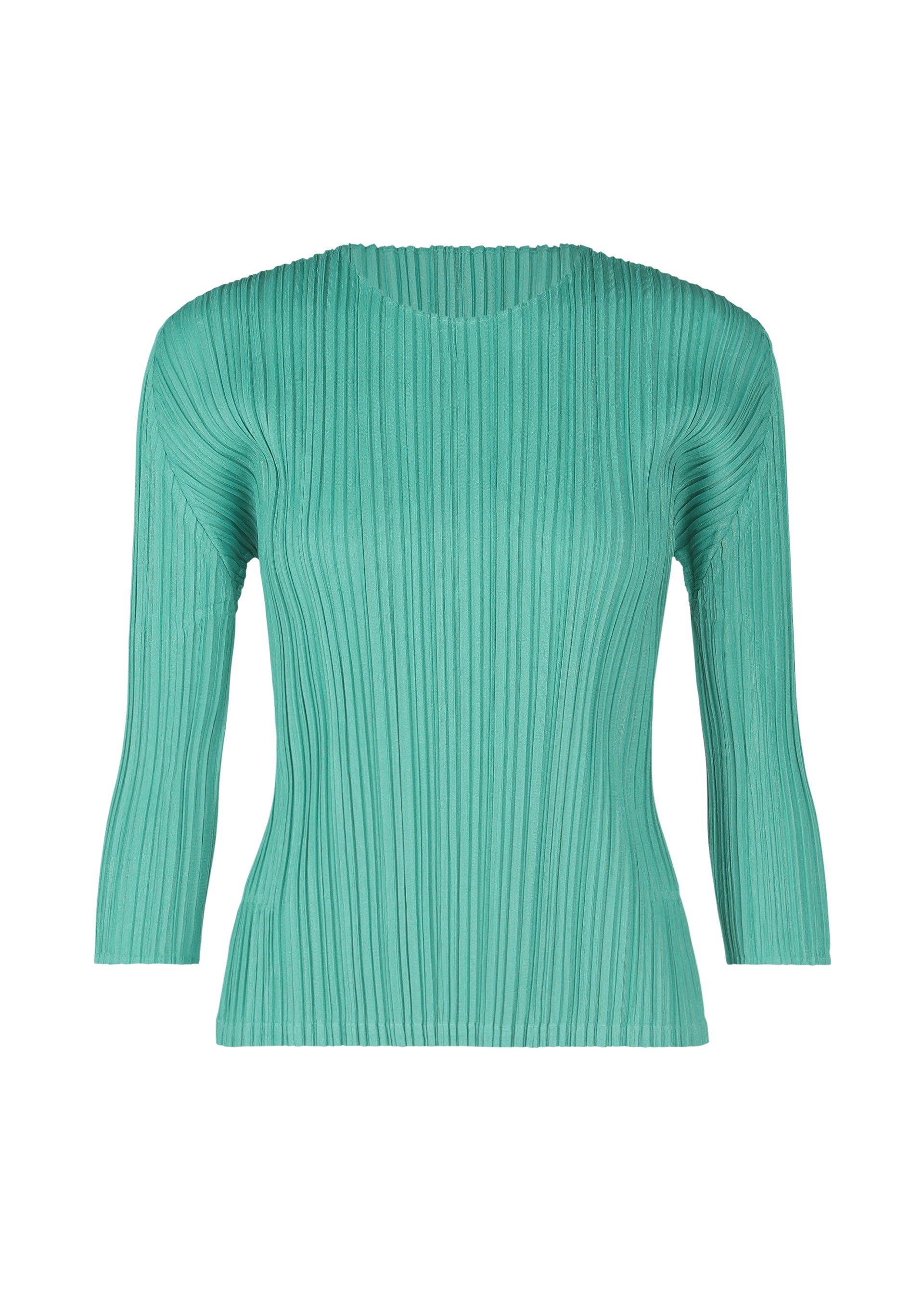 A product shot of the PLEATS PLEASE ISSEY MIYAKE MELLOW PLEATS top in turquoise green (61).