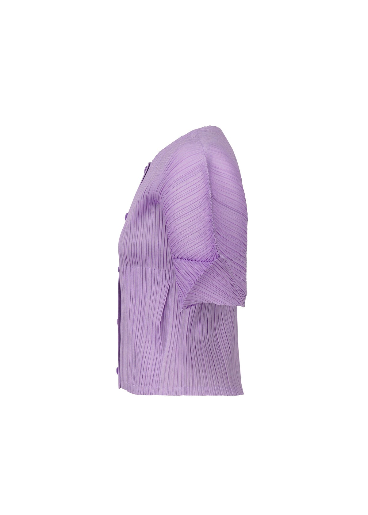 A detail shot of the PLEATS PLEASE ISSEY MIYAKE MONTHLY COLORS APRIL cardigan.