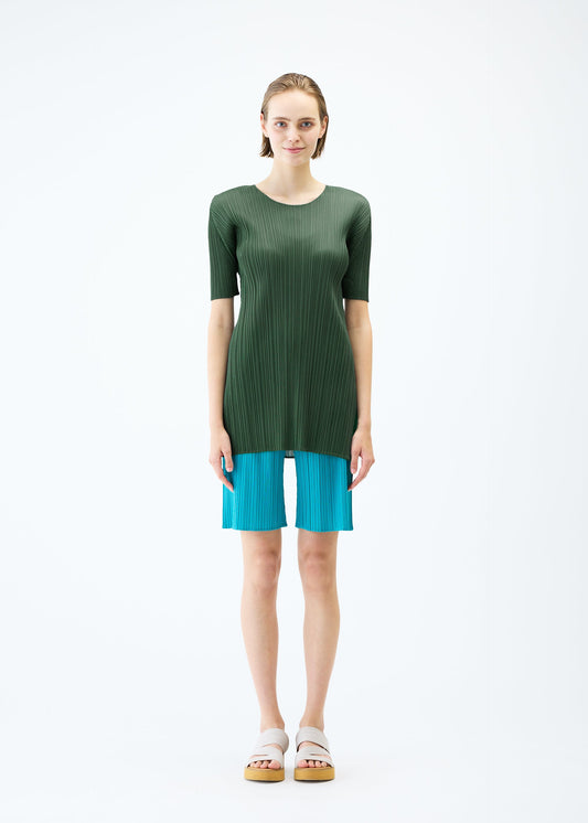 A model wears the PLEATS PLEASE ISSEY MIYAKE MONTHLY COLORS : JUNE tunic.