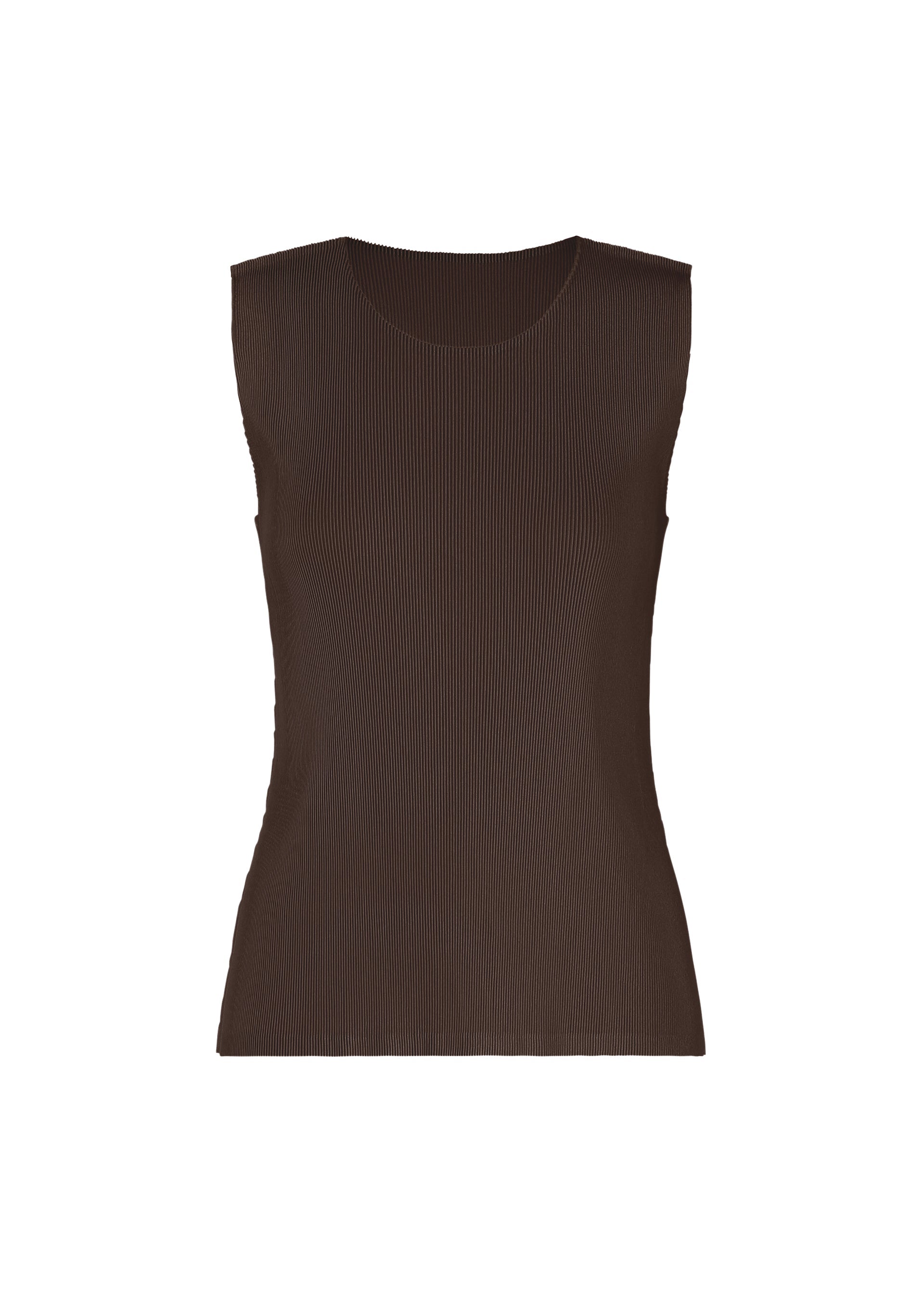 A product shot of the PLEATS PLEASE ISSEY MIYAKE MIST JULY top in dark brown.